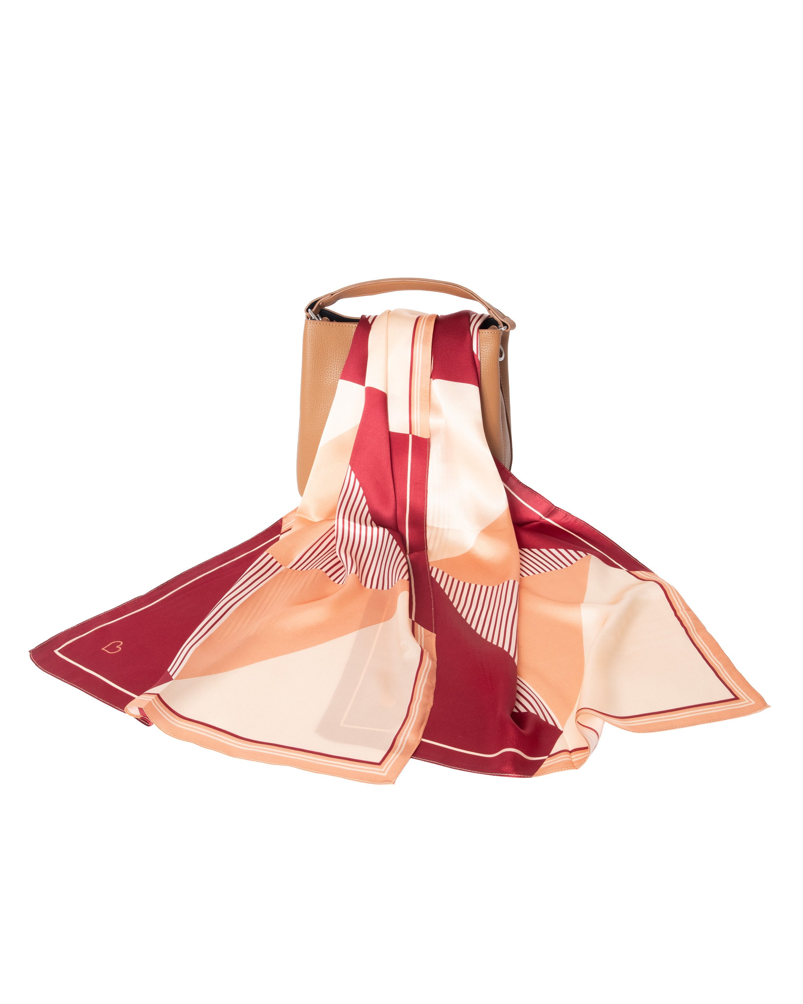 MayTree Seidenschal Retro Geometrie Bordeaux-beige 55 x 175 cm, (Stück), Seidentuch 100% Seide