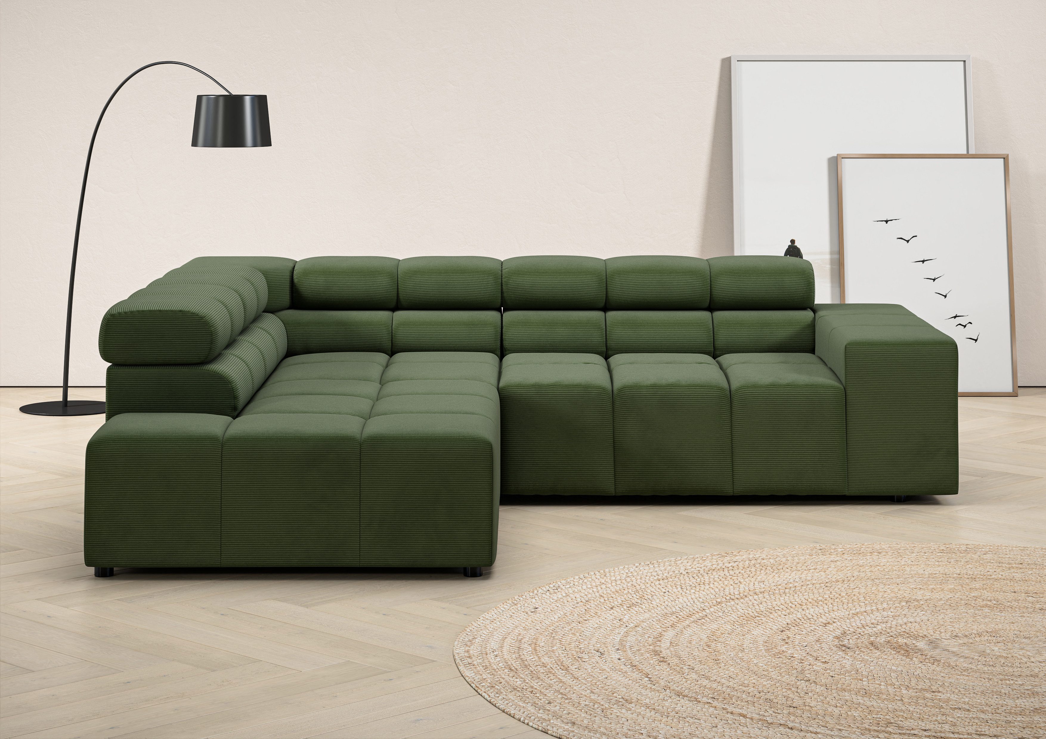 INOSIGN Ecksofa "Ancona, incl. Kopfteilverstellung + 3 Zierkissen, L-Form, günstig online kaufen