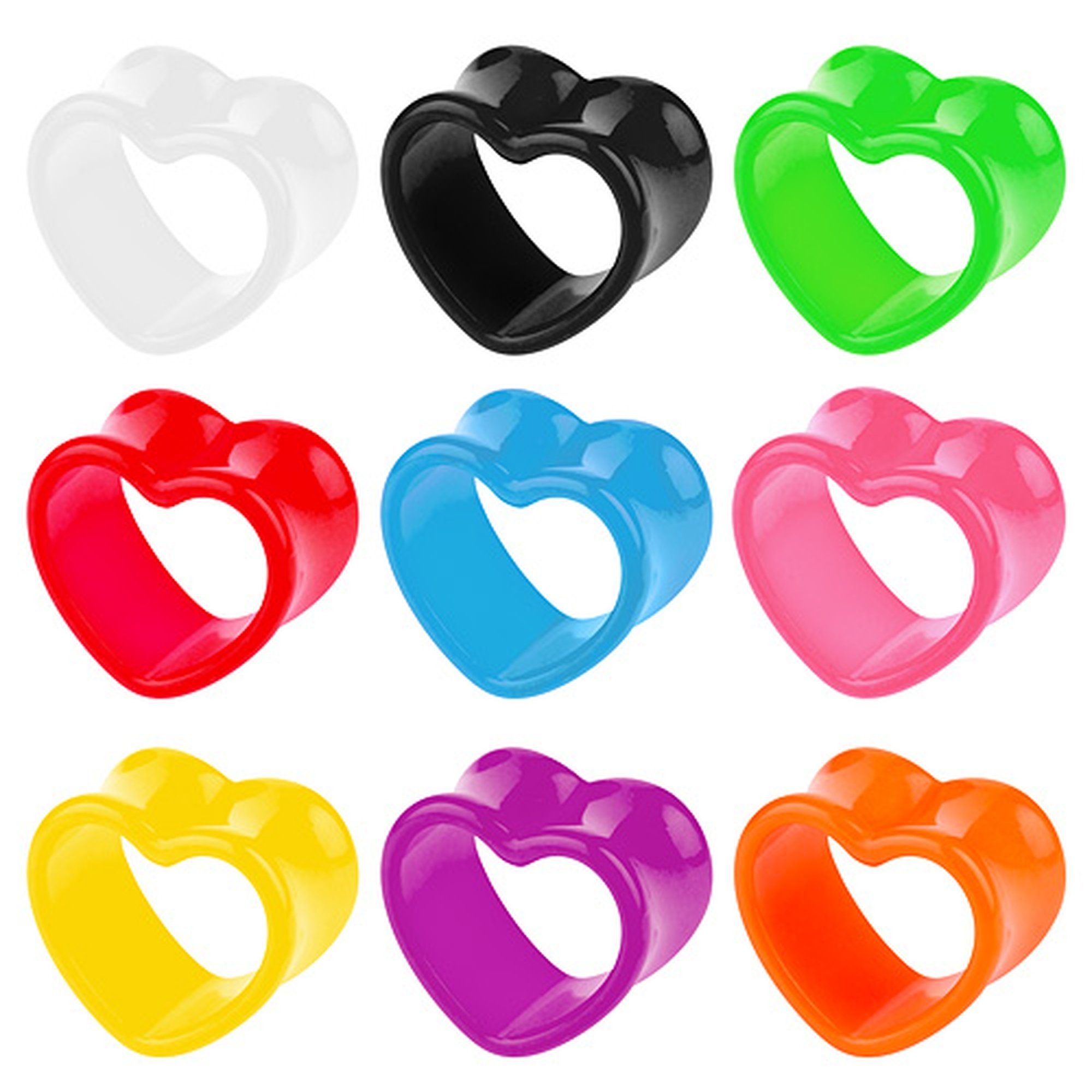 Taffstyle Plug Piercing Tunnel Herz Double Flared Kunststoff, Bunt Flesh Tunnel Herz Double Flared Kunststoff Ohr Plug Ohrpiercing