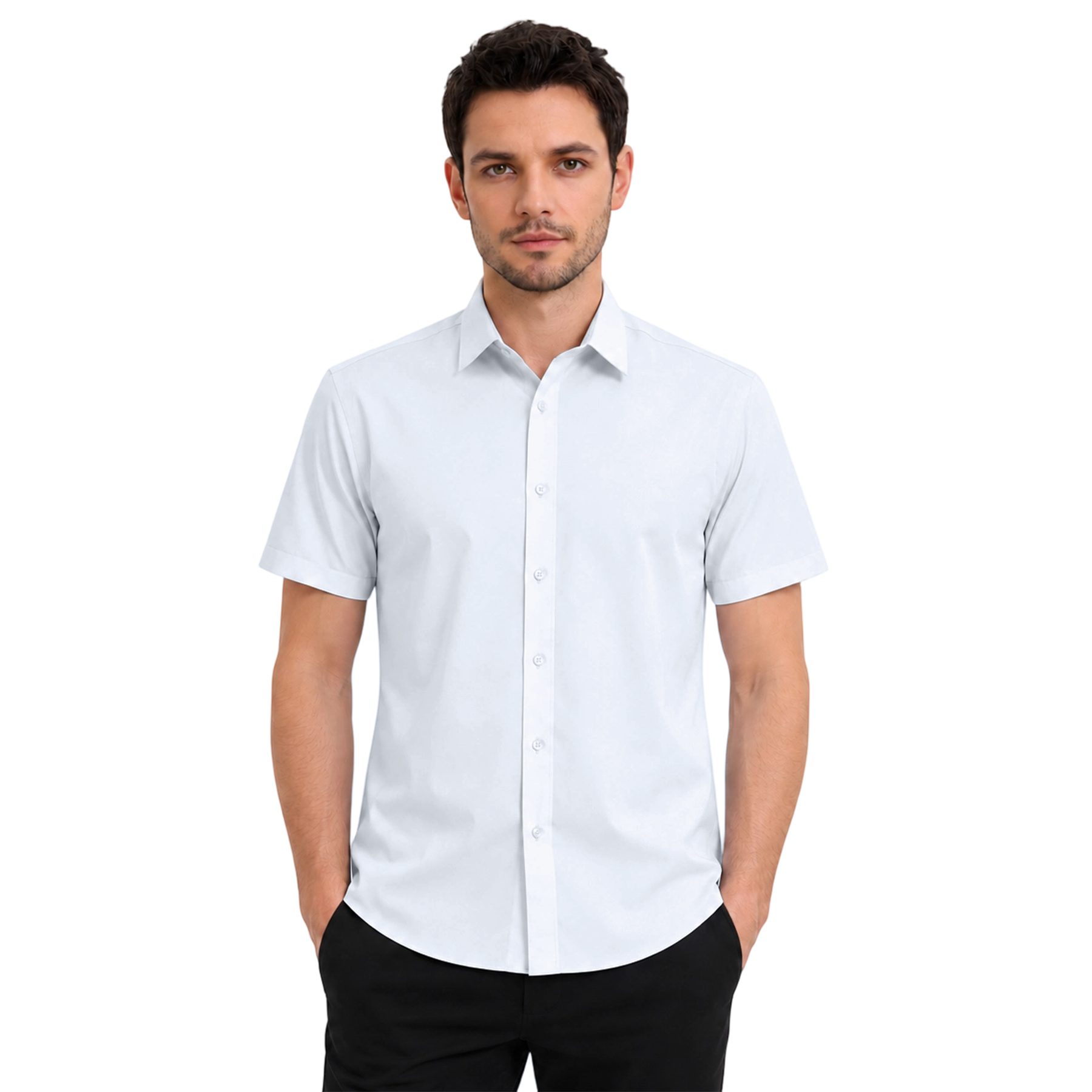 Allthemen Kurzarmhemd Herren Kurzarmhemd klassischer Kragen Regular Fit Business Hemd – Bild 4 von 5