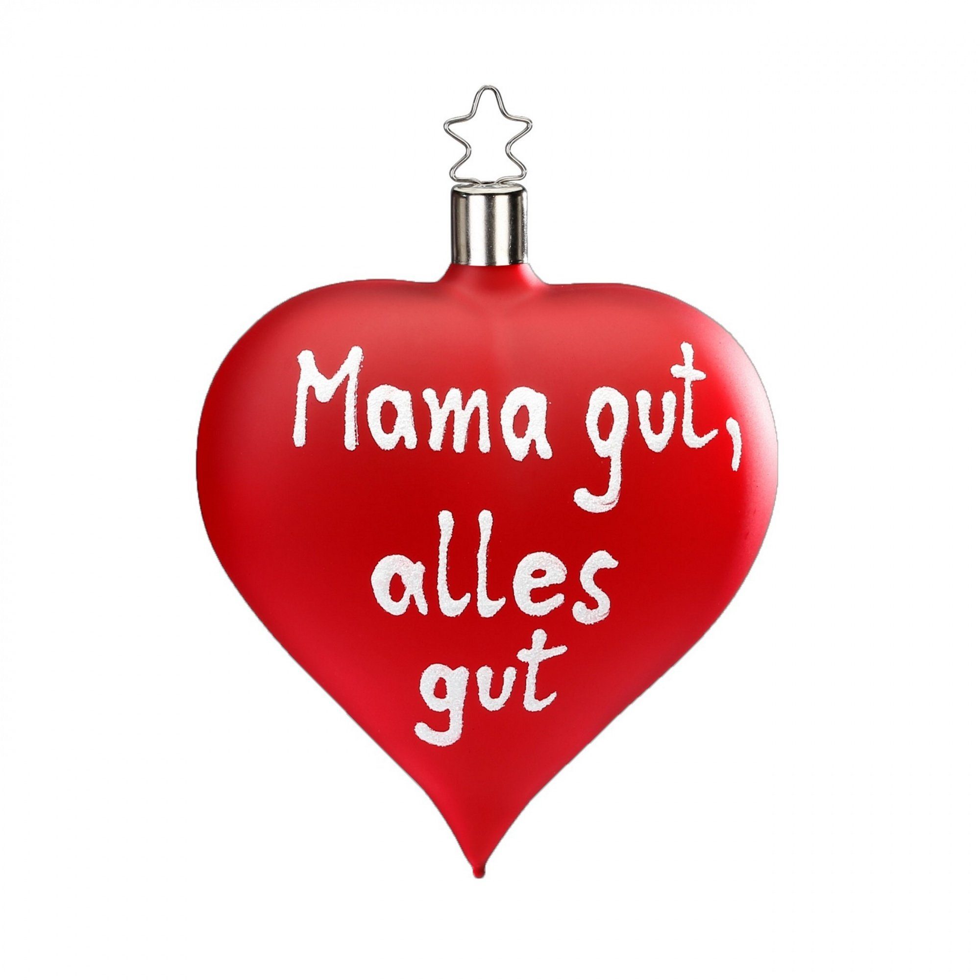 INGE-GLAS® Christbaumschmuck Inge-Glas gut" rot, alles Stenekrönchen gut, Herz-Anhänger "Mama Glitteraufschrift, Glas Inge