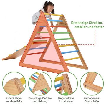 Merax Klettergerüst aus Holz, 4-in-1 Dreieck mit Rutschbahn und Kletterbogen, Kletterdreieck, Erweiterares Sprossendreieck, Kletterwand für Indoor