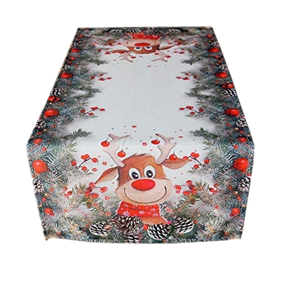 Tischdecke Tischläufer Elch mit roter Nase Tischläufer Weihnachten