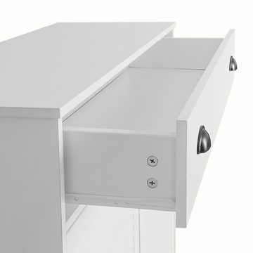 IDEASY Beistellschrank Sideboard, Aufbewahrungsschrank, Holzschrank, weiß, 1 Schublade, 4 Fächer, Magnetverschluss, einfache Montage, 93*36*110 cm