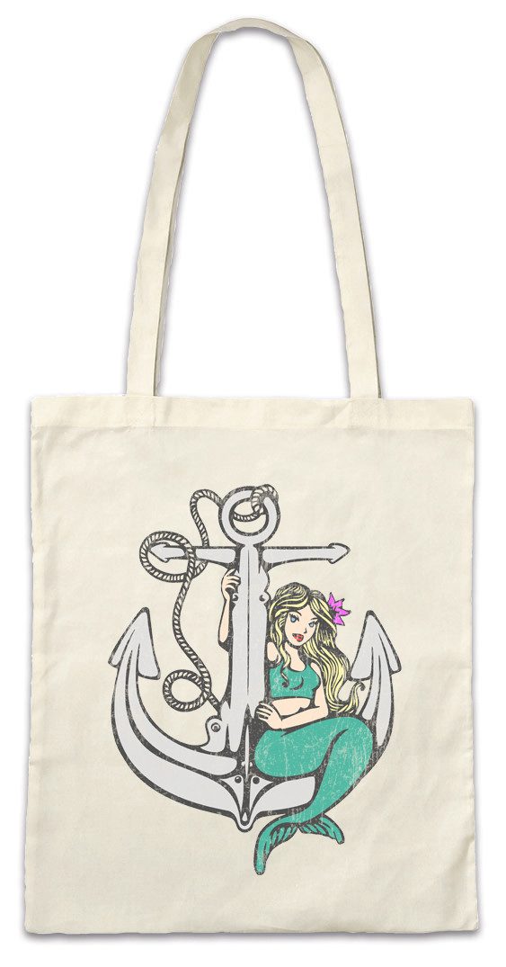 Urban Backwoods Beuteltasche Mermaid Anchor Stofftasche Sailor Segler Seemann Tattoo Meerjungfrau (1-tlg), Schiff Skipper Segelboot Sailboat