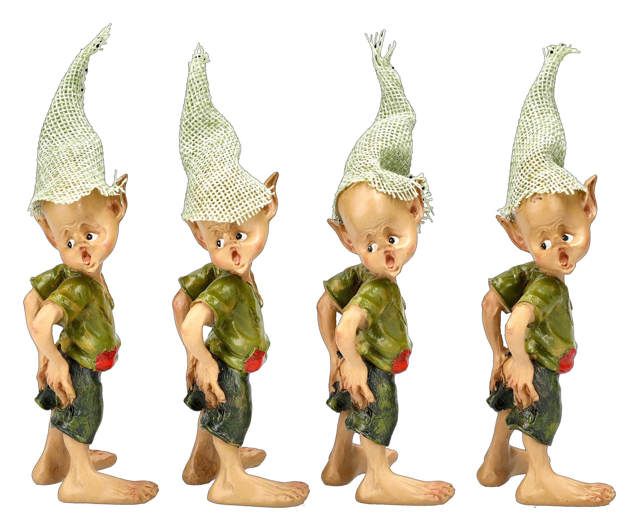 Dekofigur Pixie Kobold Figur mit zerrissener Hose 4er Set - Wichtel Zwerg Gnom