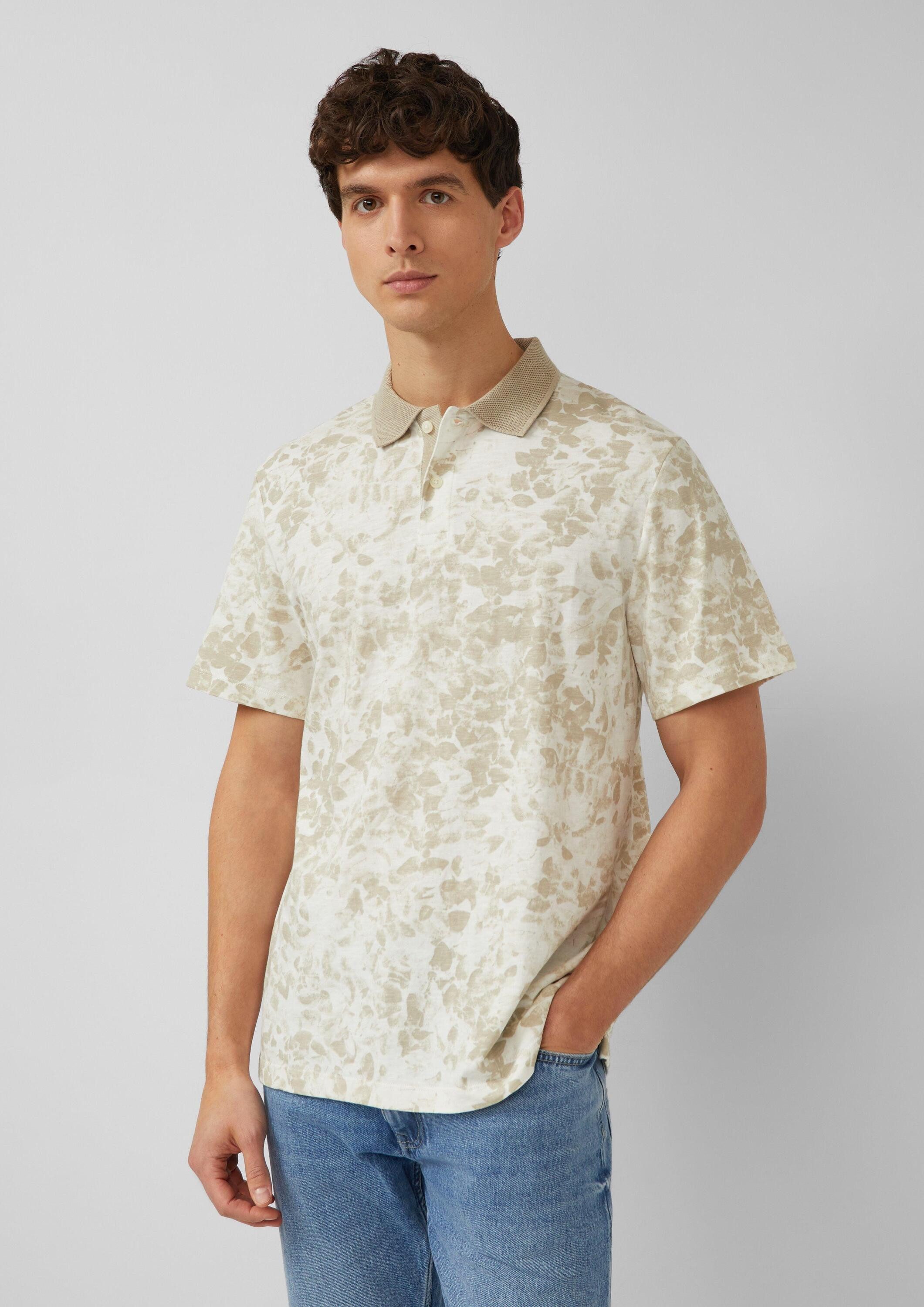 s.Oliver Kurzarmshirt Polo-Shirt Poloshirt mit All-over-Print und Flammgarnstruktur