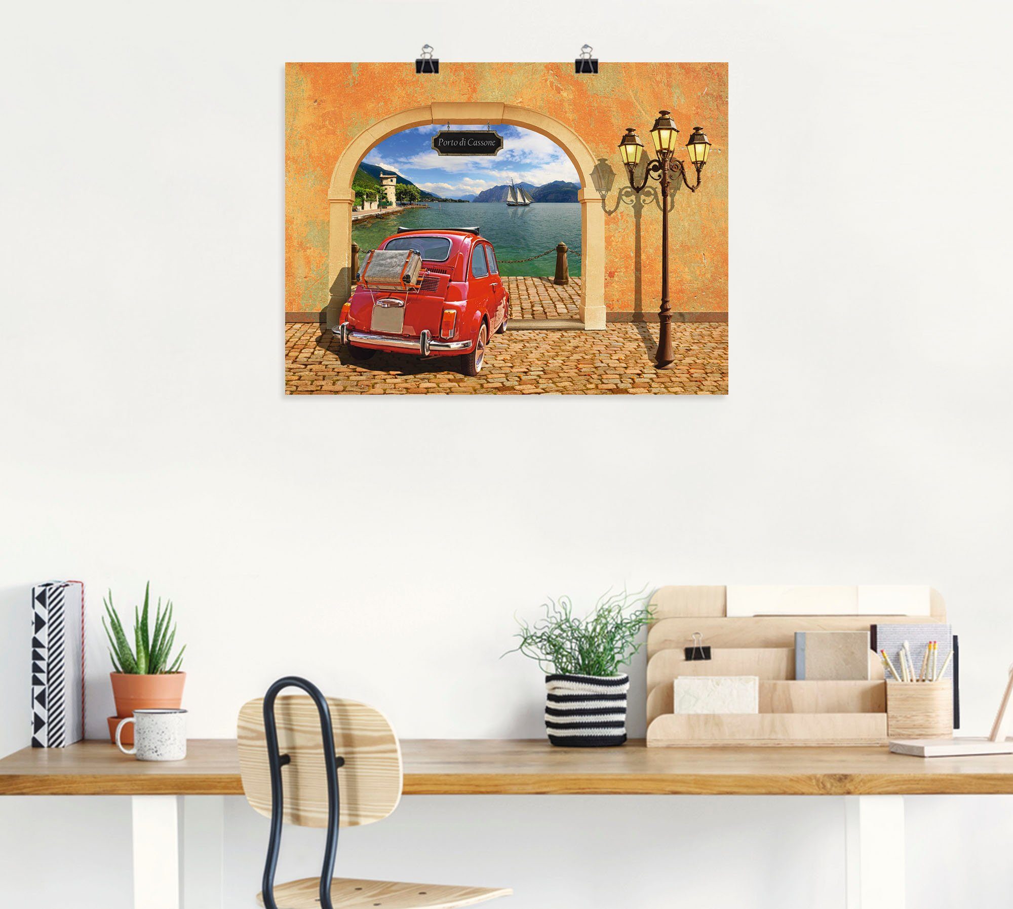 Artland Wandbild Kleiner italienischer Hafen, Auto (1 St), als Leinwandbild, Poster in verschied. Größen