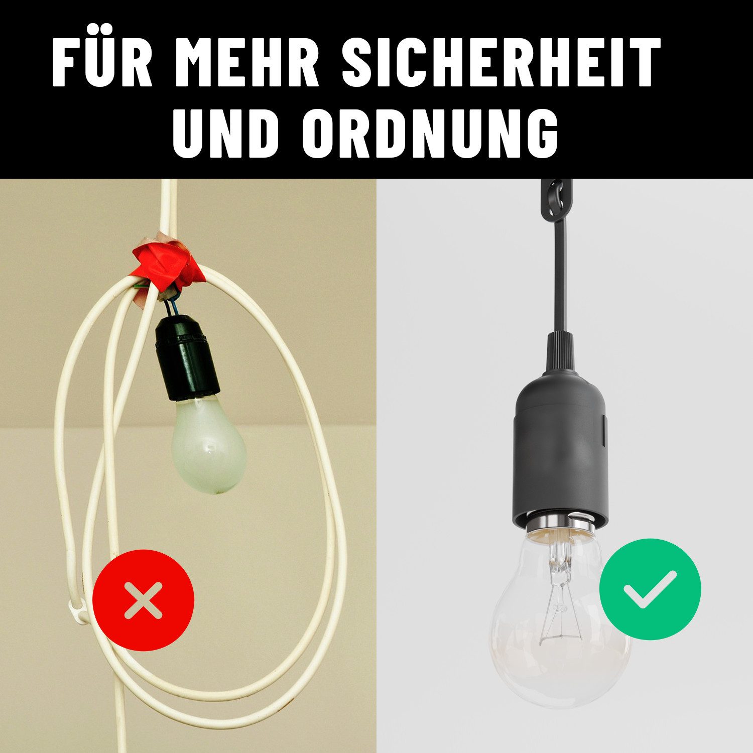 greate. Lampenfassung 12x Baufassung E27 schwarz, Lampenfassung, max. 60W 250V, (12-St) – Bild 5 von 5