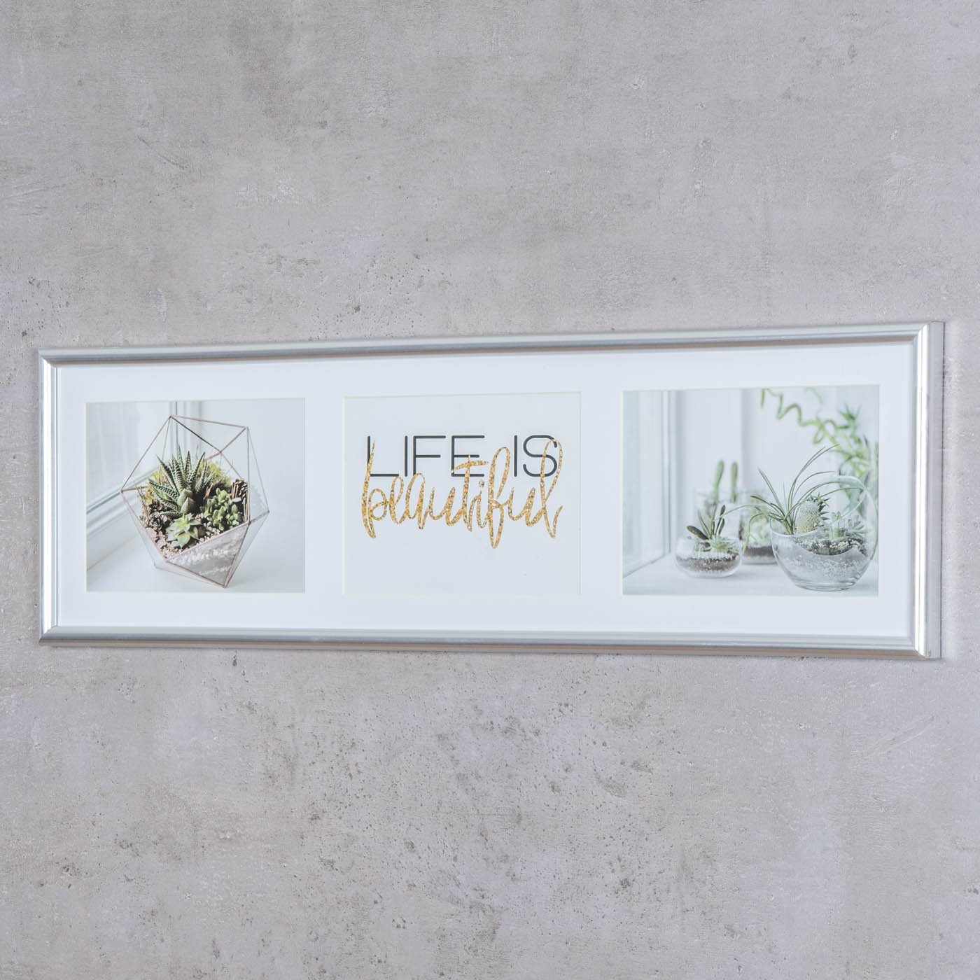 Levandeo® Bilderrahmen Collage, Galerierahmen 3 Fotos 13x18 Passepartout Silber Bilderrahmen