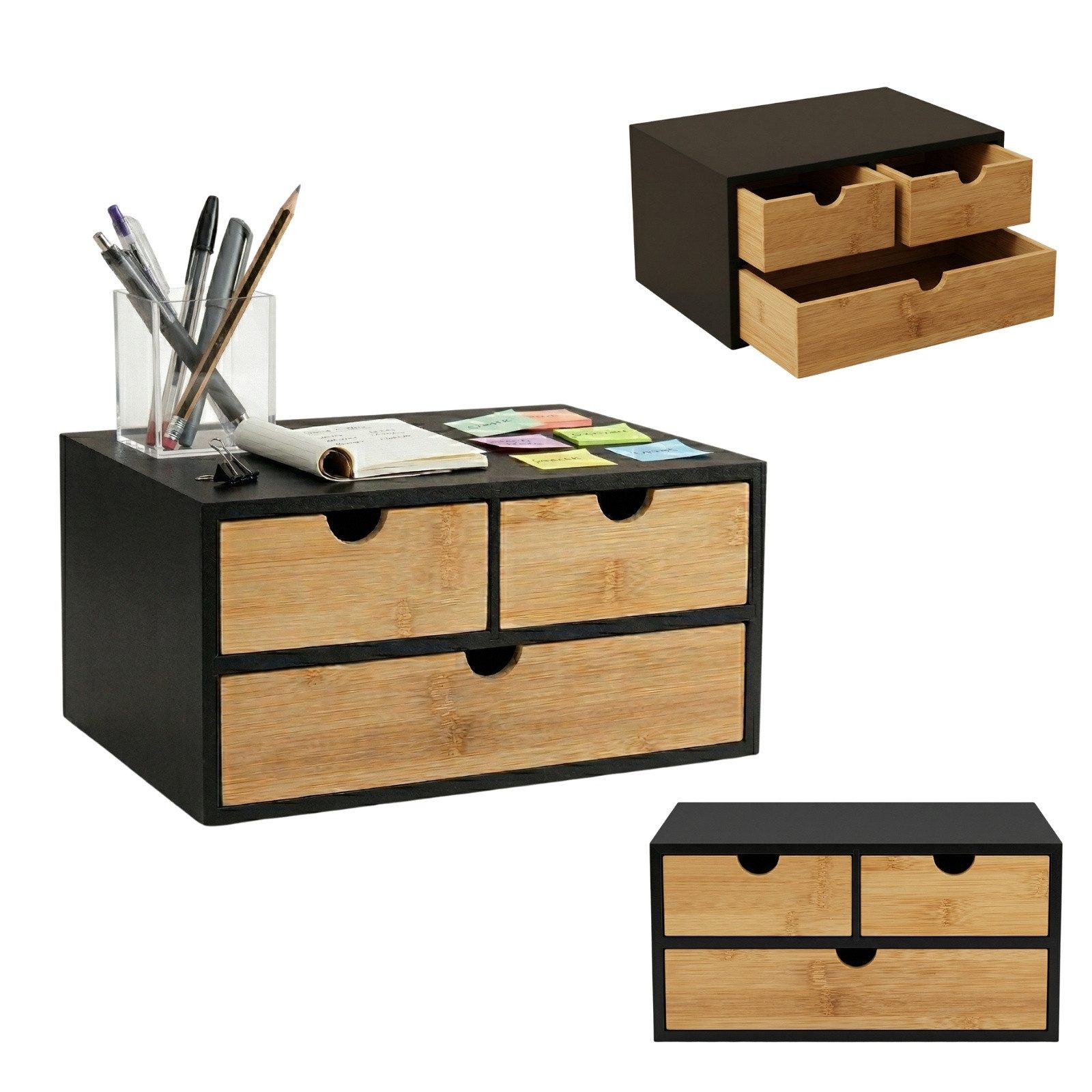 BOXIMO Organizer Bambus-Organizer für den Schreibtisch HEGO, 16 cm, mit 3 Schubladen