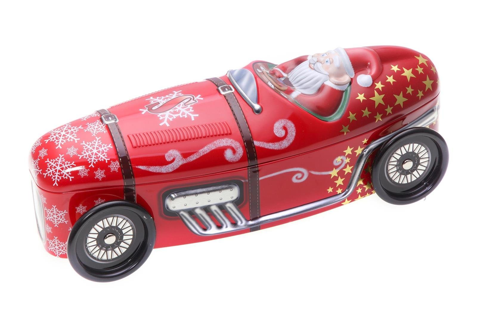 POWERHAUS24 Keksdose Blechdose Santas Racing Car mit Backrezept, Blech, (Spar-Set)