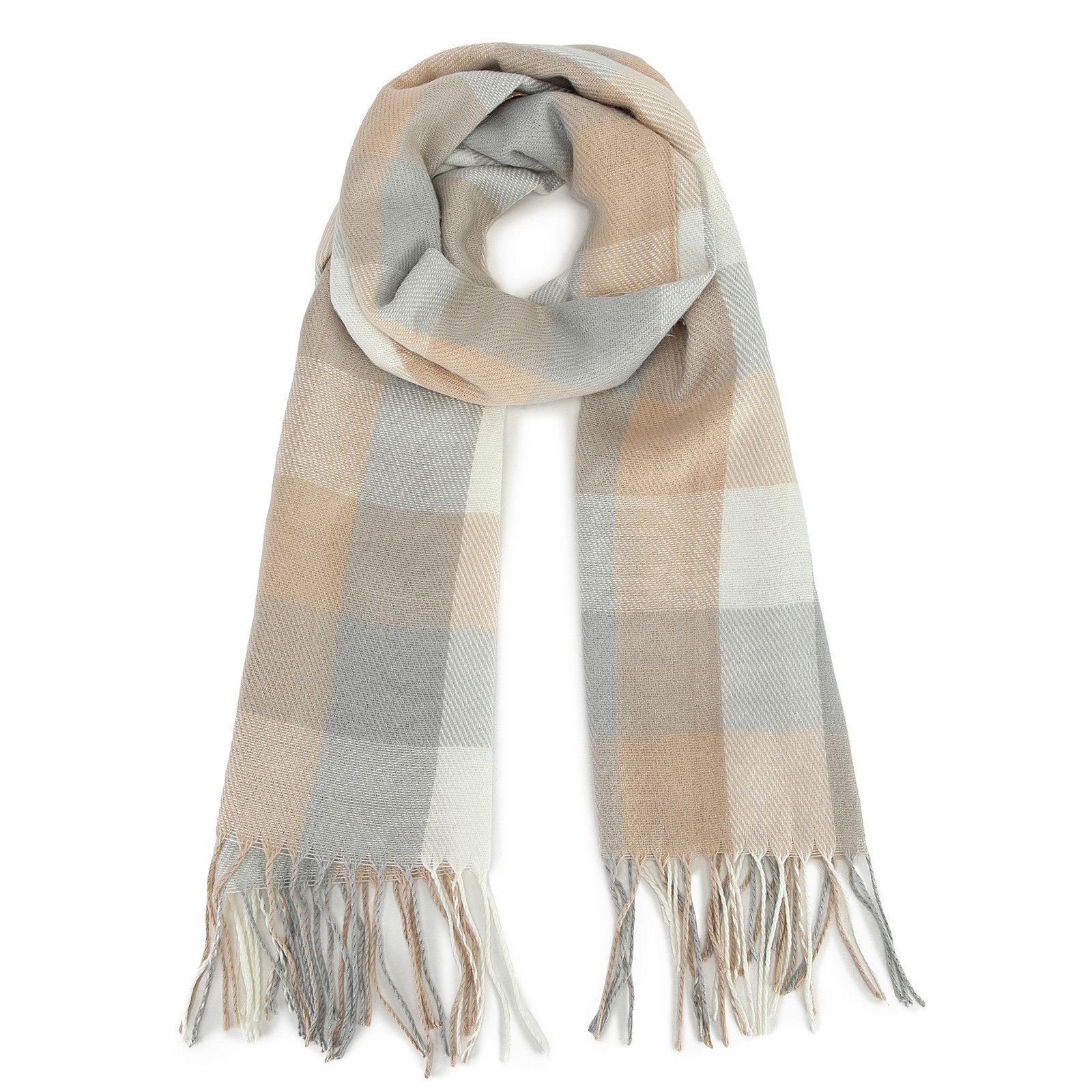 Miss Lulu Modeschal Damen XXL-Pashmina, Übergroßer Karo-Schal mit Fransen günstig online kaufen