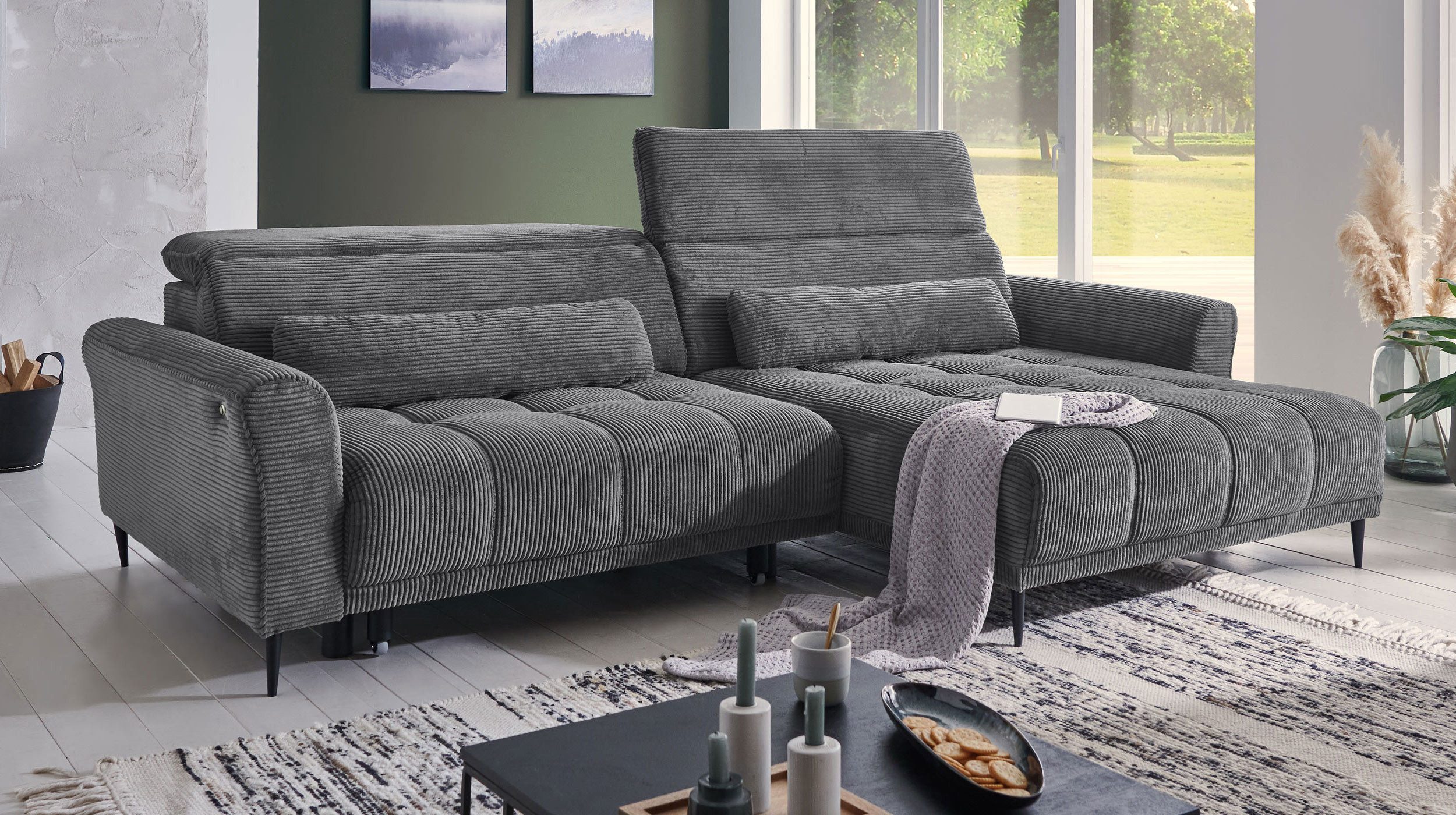 Massivart® Ecksofa Cord 277 cm / Cordsofa LOGAN / Sitztiefenverstellung / N günstig online kaufen