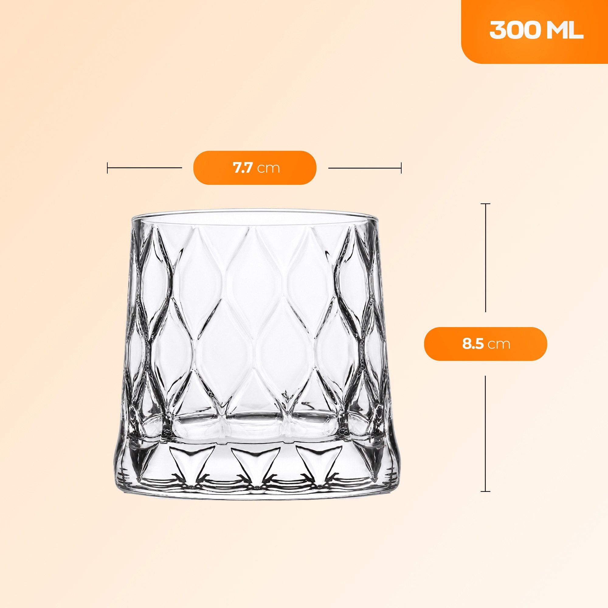 Pasabahce Gläser-Set Leafy Whiskeyglas, 4-tlg., Glas, ideal für Whisky, Bourbon & Cocktails, 300ml, 4er Set