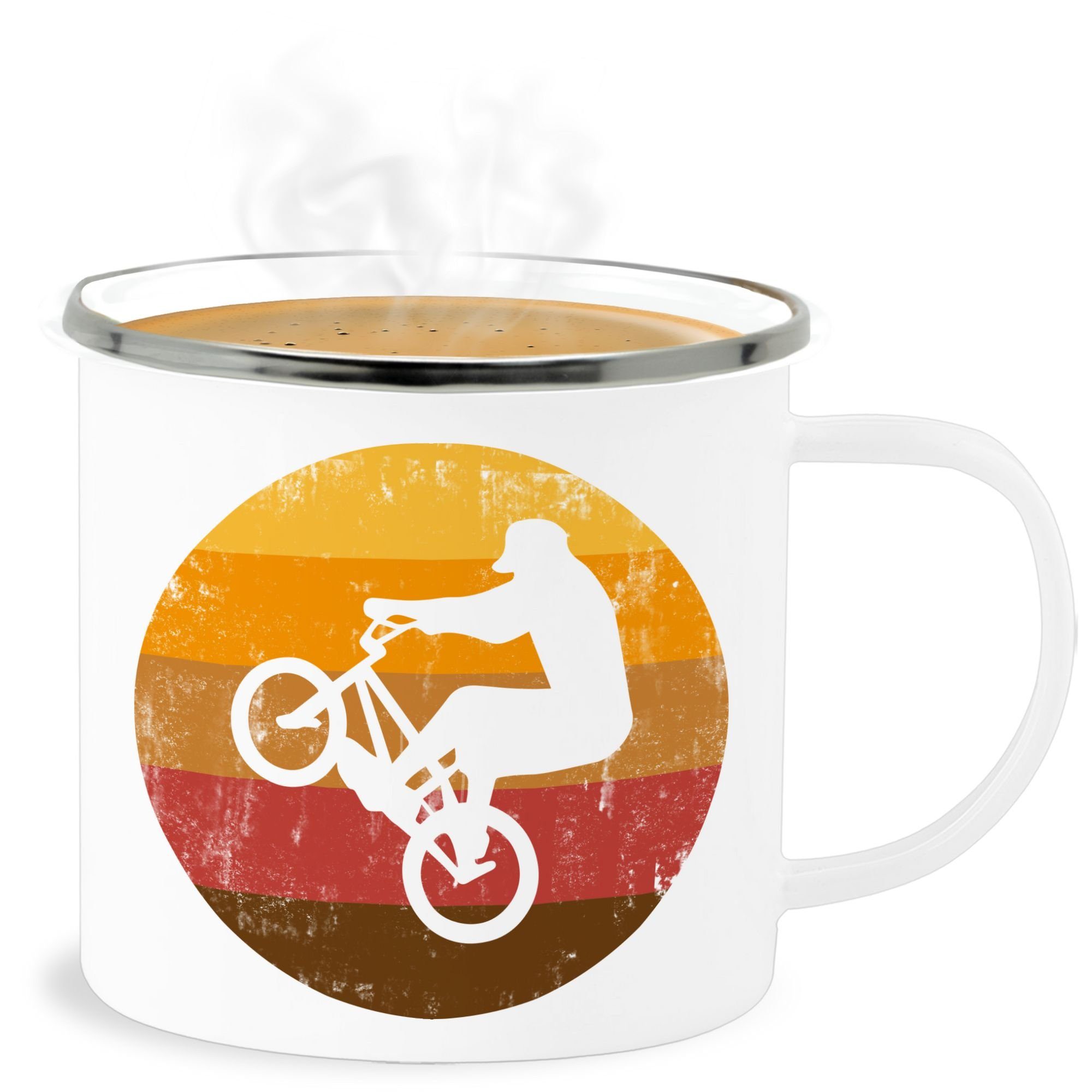 Kaffeetasse Becher 2 Silber Geschenk Weiß Shirtracer BMX Stahlblech, Hobby Jump,