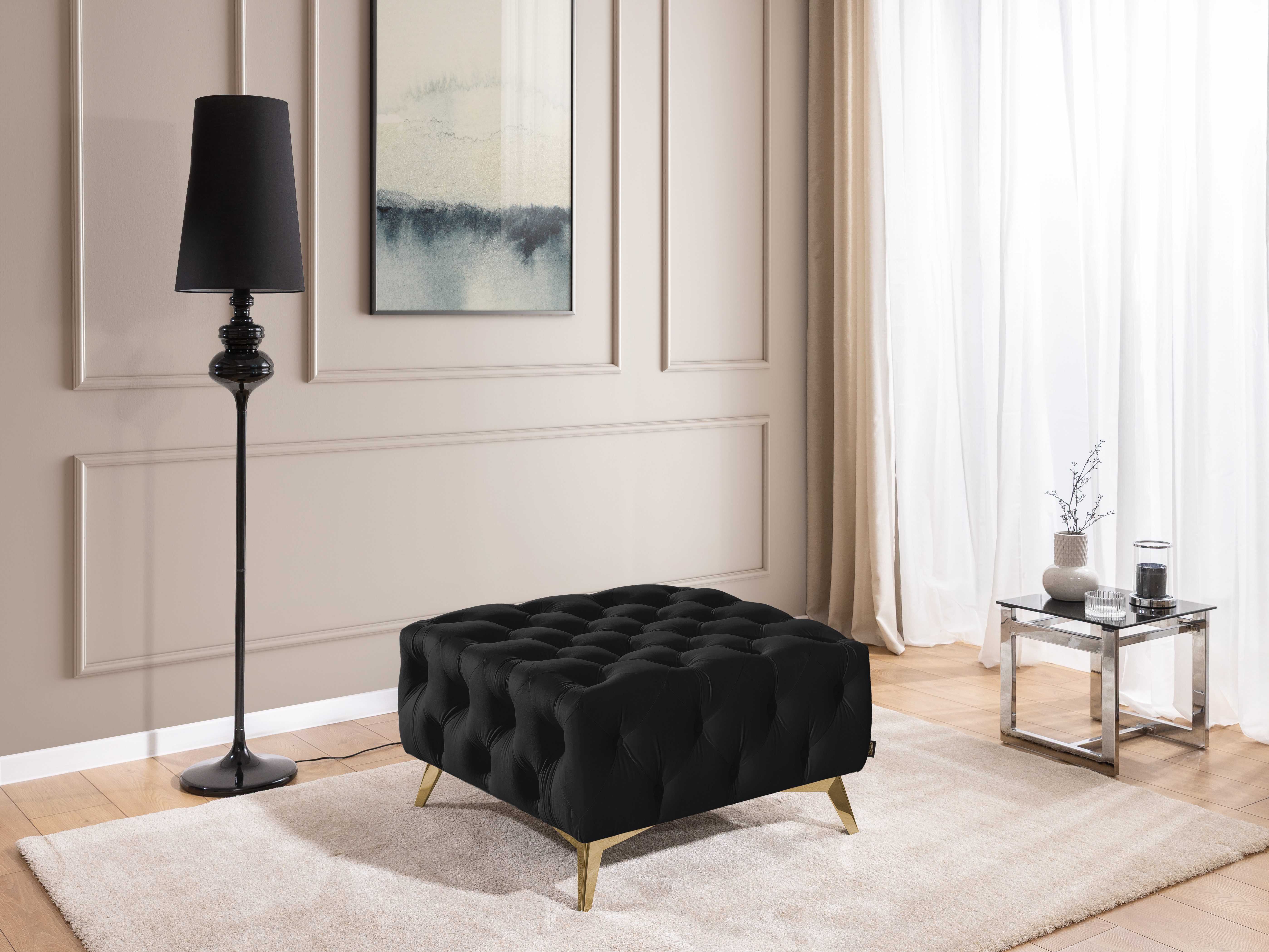 S-Style Möbel Polsterhocker Chesterfield Whitby, mit goldenen, silbernen oder schwarzen Füßen, mit Wellenfederung