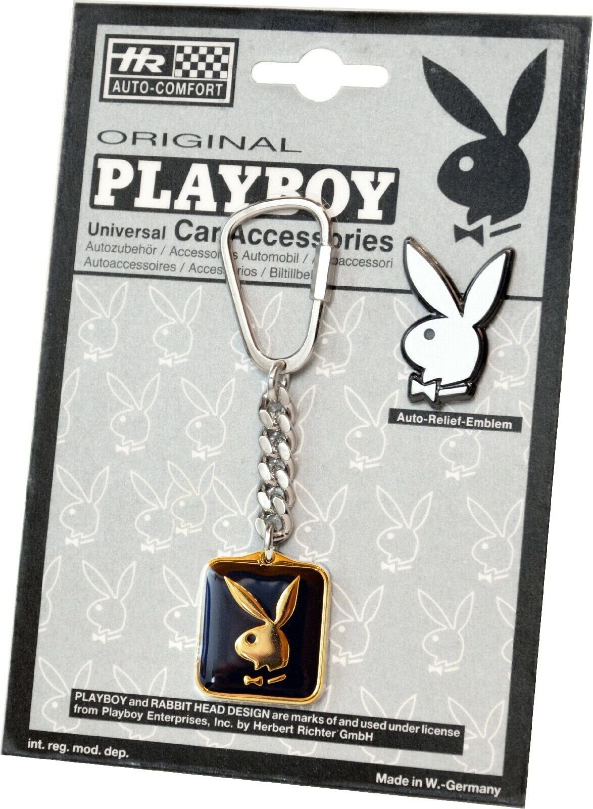 HR Autocomfort Schlüsselanhänger Set Gold/silberfarbener Metall PLAYBOY  Hase Schlüsselanhänger mit BUNNY Relief Emblem