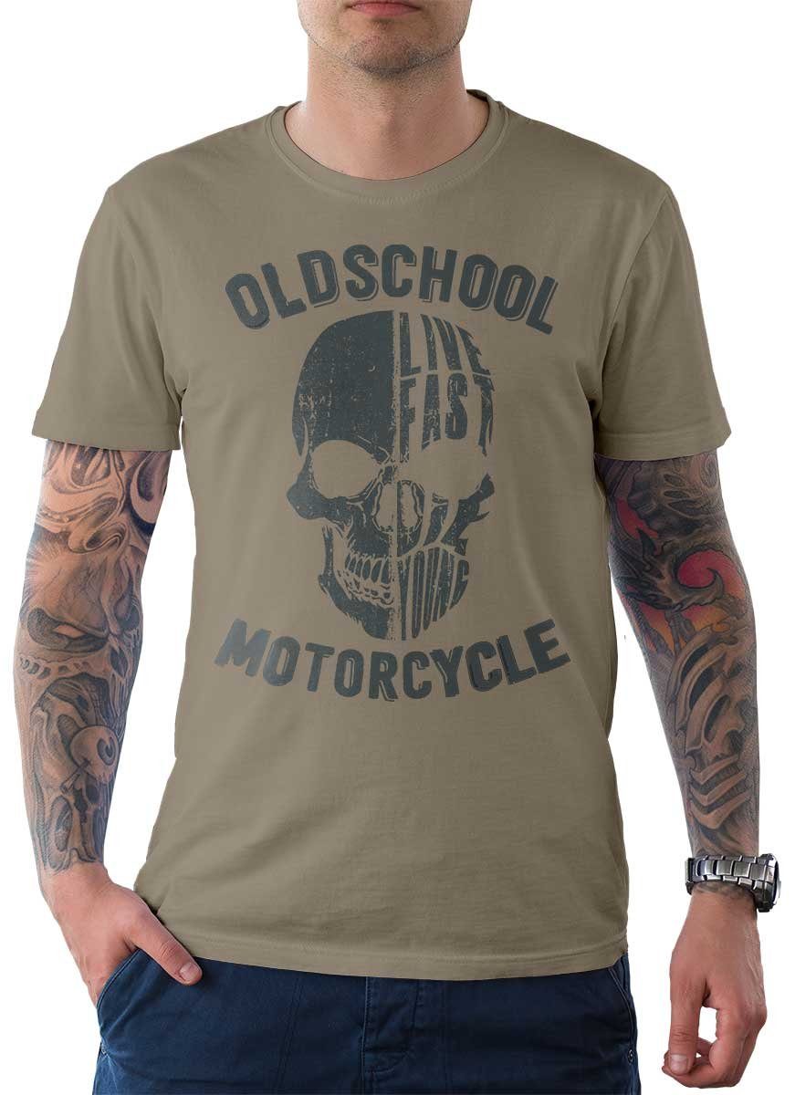 Rebel On Wheels T-Shirt Herren T-Shirt Tee Live Fast Motorcycle mit Biker / Motorrad Motiv Zink