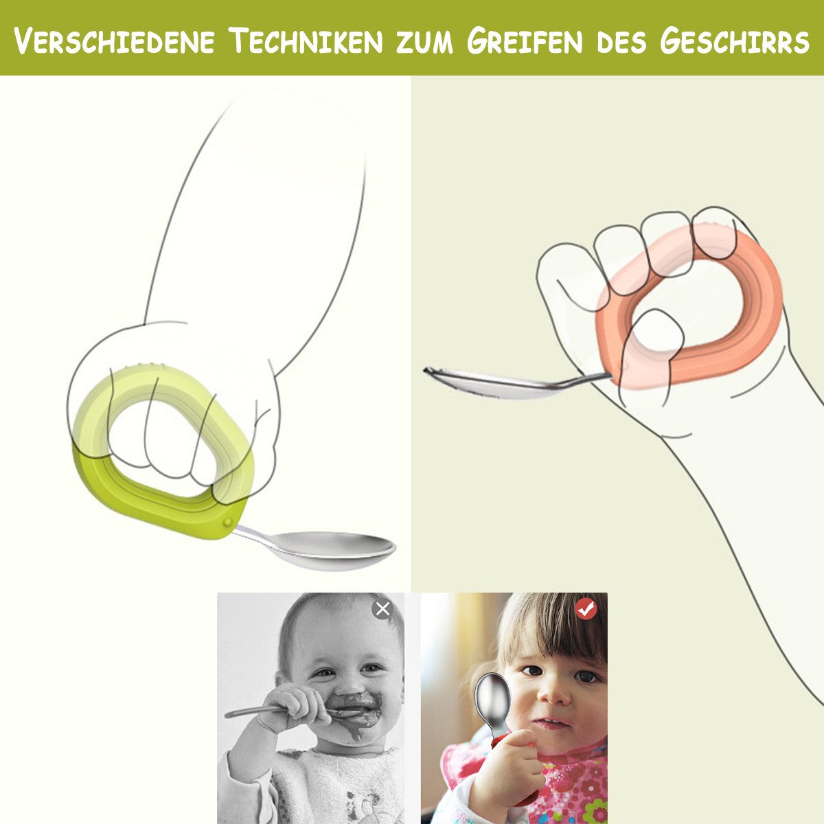 KINSI Kindergeschirr-Set Kindergeschirr-Set,Kinderlöffel,Baby Utensilien,Kinderbesteck,2 Stück (2-tlg), 1 Personen, Besteckset aus Silikon mit staubfreier Aufbewahrungsbox