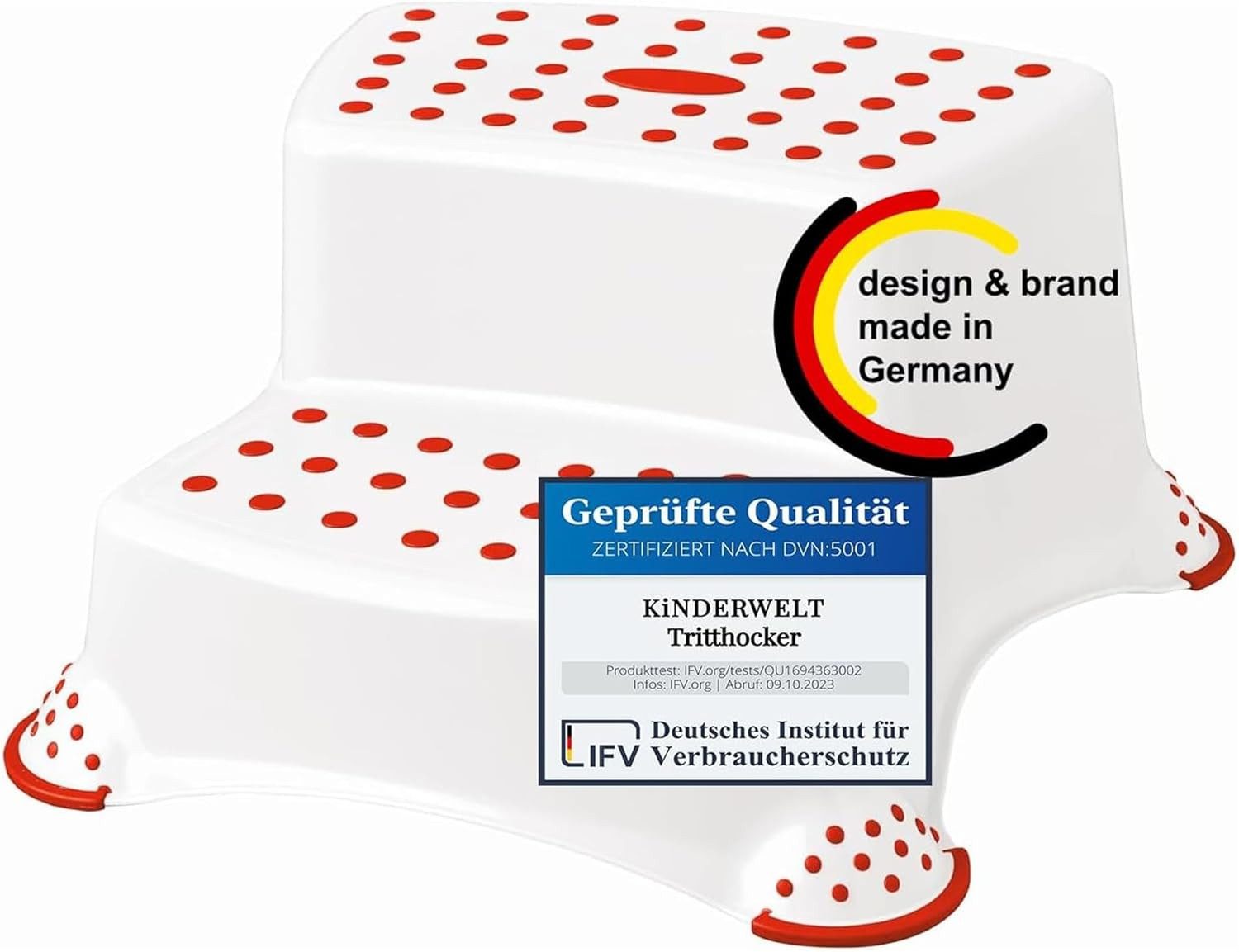 Tritthocker Premium zweistufiger Tritthocker weiß/rot stabiler Hocker