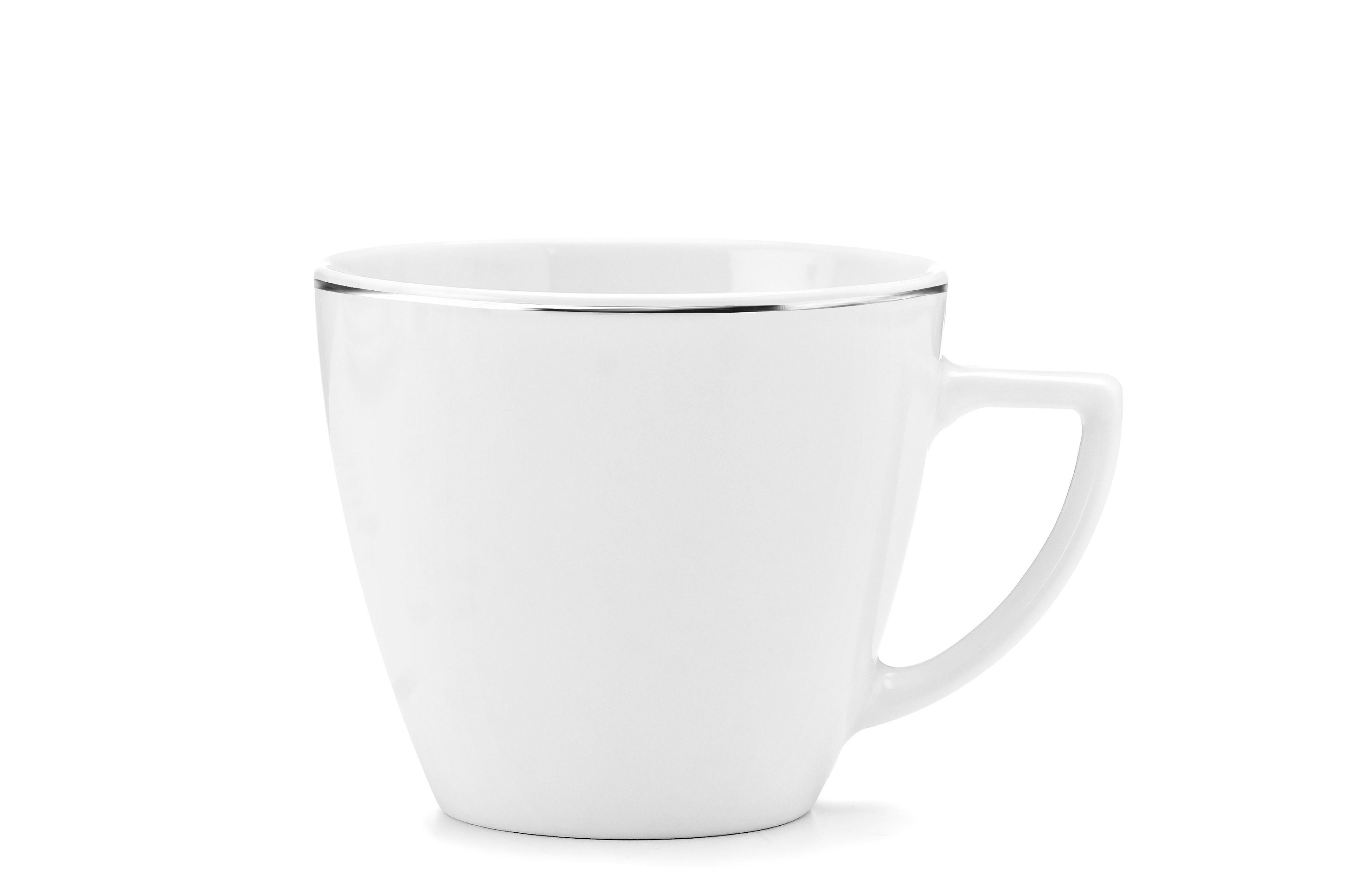 Konsimo Kaffeeservice BOSS 6 Weiß/Platin-Weiß/Platin 350ml (12-tlg), Porzellan, & rund, Tassen Personen, Untertassen