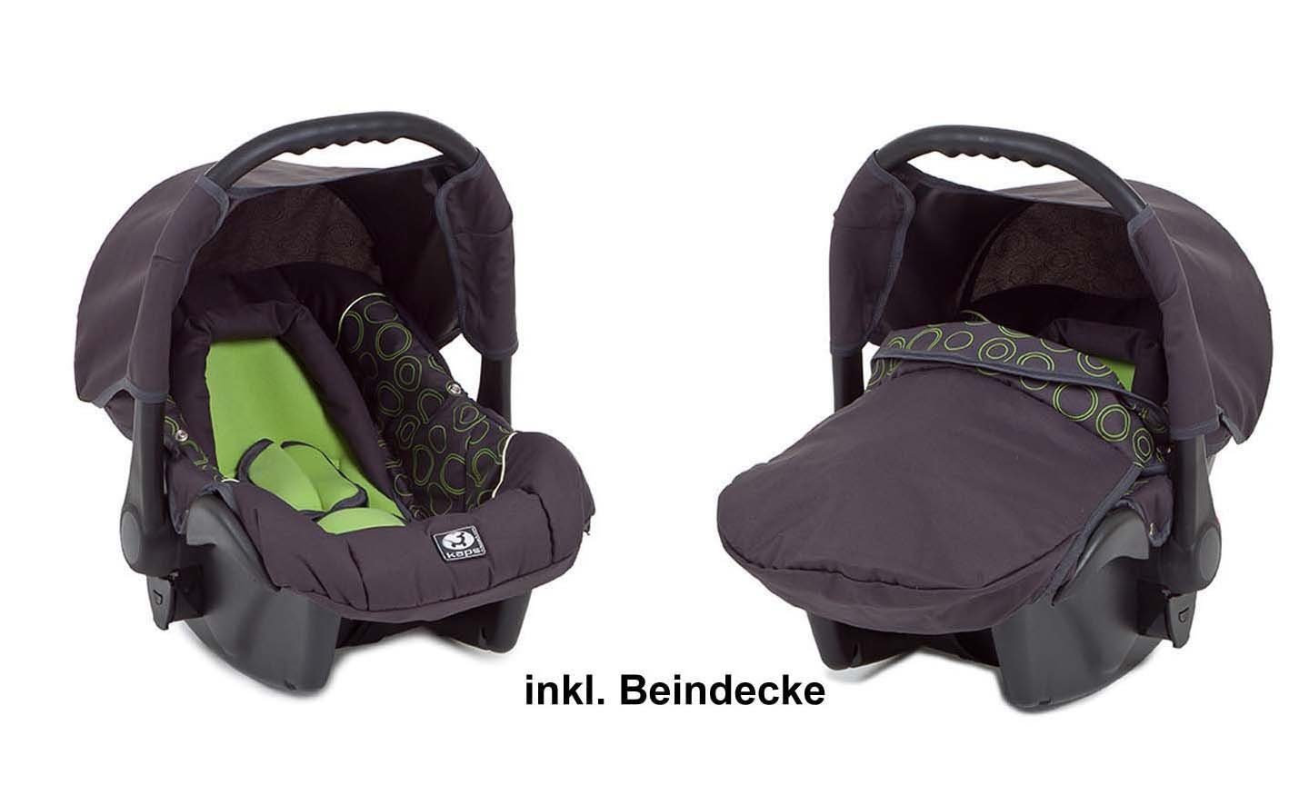 babies-on-wheels Kombi-Kinderwagen 3 in Anthrazit-Grün-Dekor in 1 - 18 15 Flash - Teile Kinderwagen-Set Autositz inkl. Farben