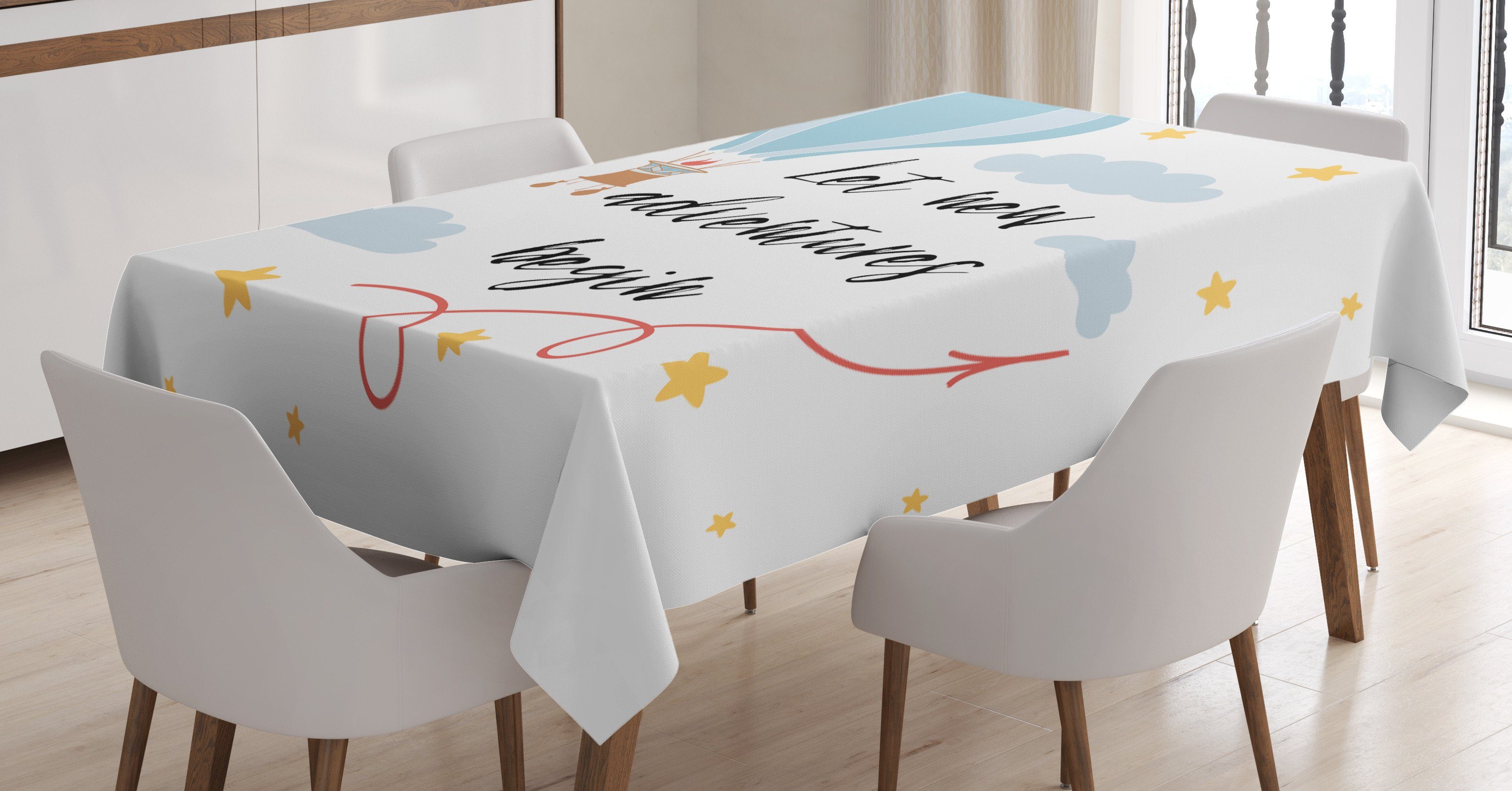 Abakuhaus Tischdecke Farbfest Waschbar Für den Außen Bereich geeignet Klare Farben, Abenteuer Luftballon Sky Wörter
