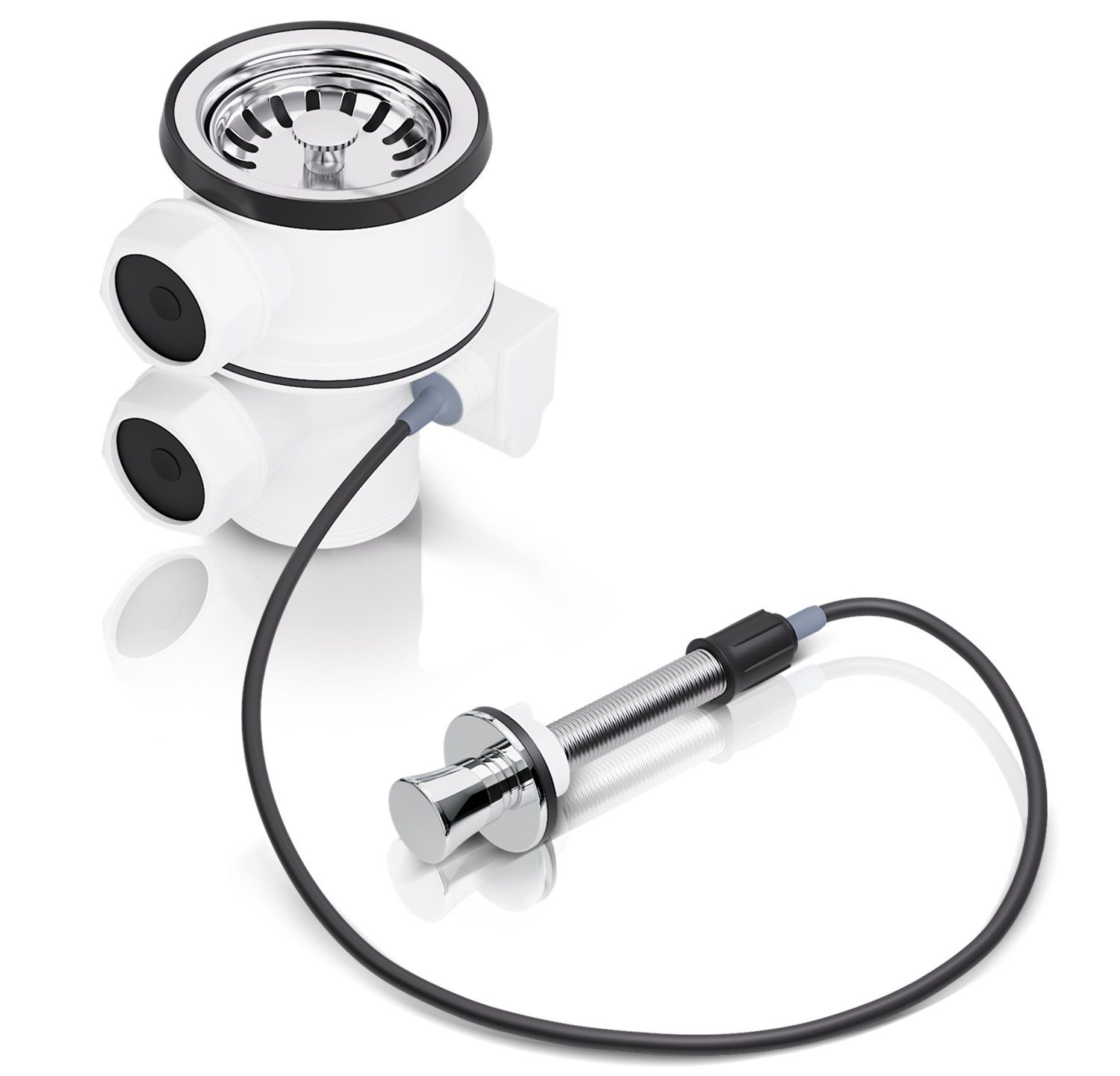 AQUADE Siebventil Siebkorbventil Ø 70 mm mit Excentergarnitur und Zugbetätigung, 1 Zoll Anschluss für Überlauf Spüle