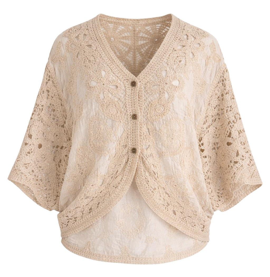 Mississhop Bolero Damen Bolero Spitze Kurzarm Baumwolle Sommer Cardigan Gr. S/M