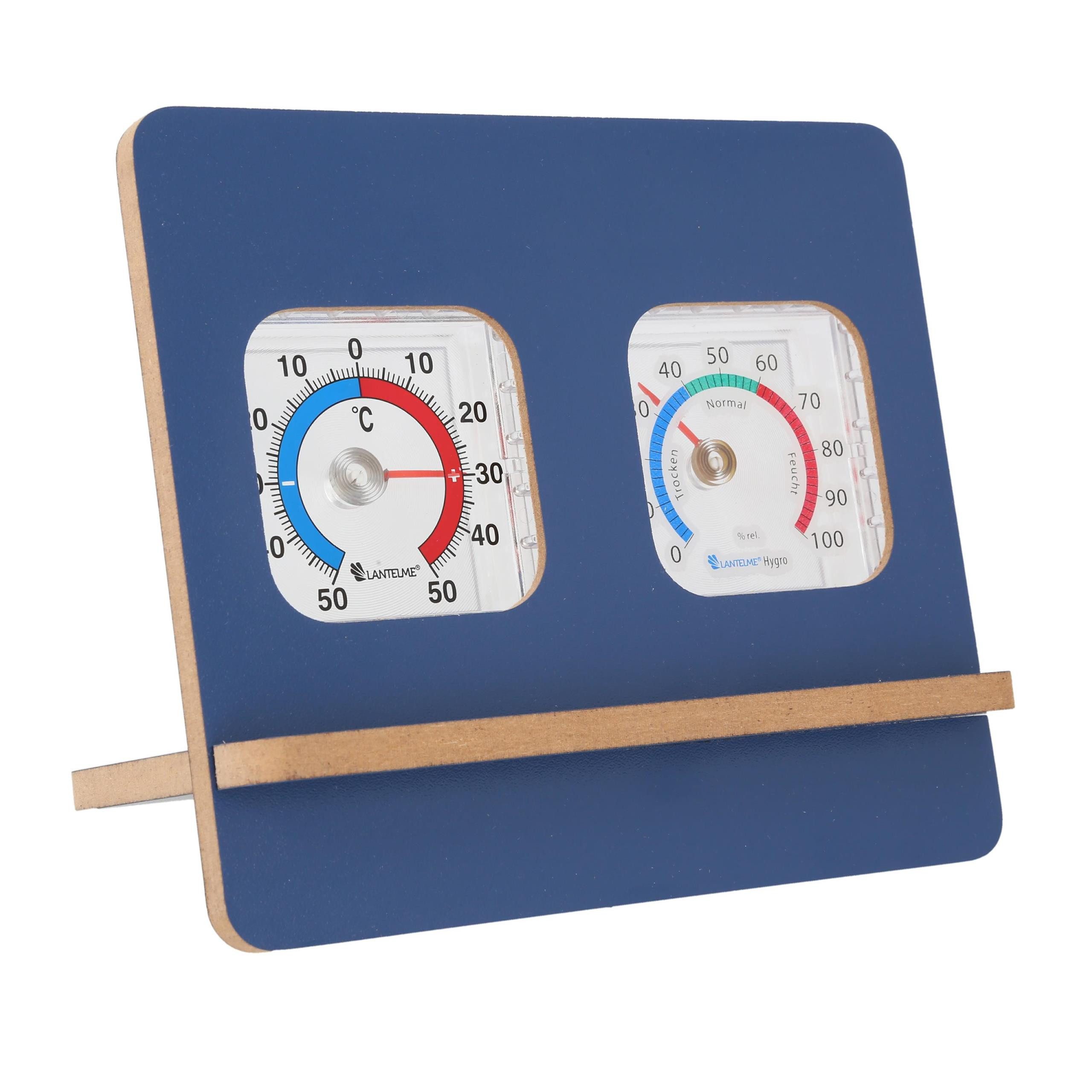 Lantelme Zimmer Thermometer Hygrometer Set Farbwahl Holz Ständer Analog Innenwetterstation
