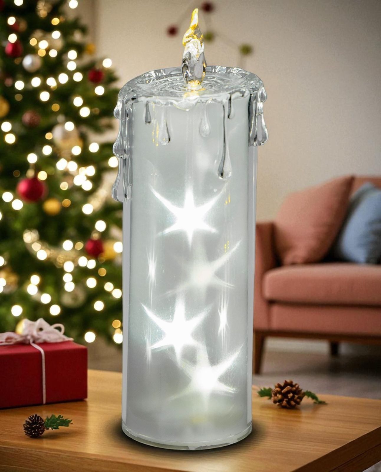 formano LED Dekolicht Kerze Weihnachtsdeko aus Acryl mit Sternmotiv Dekokerze 7x18 cm, LED fest integriert