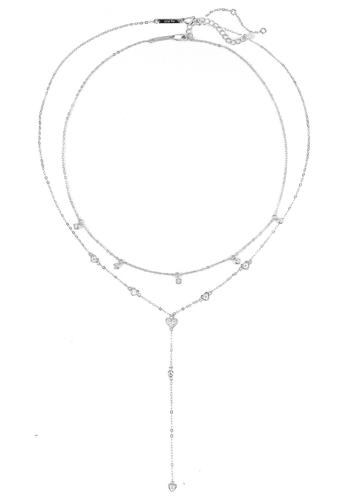 Hey Happiness Collierkettchen-Set Layer Luxuriöse Herzen, 925 Silber Ожерелья Zirkonia, 18K Gold, 2er Damenketten Charms Liebe Kristall hängend, Brautschmuck