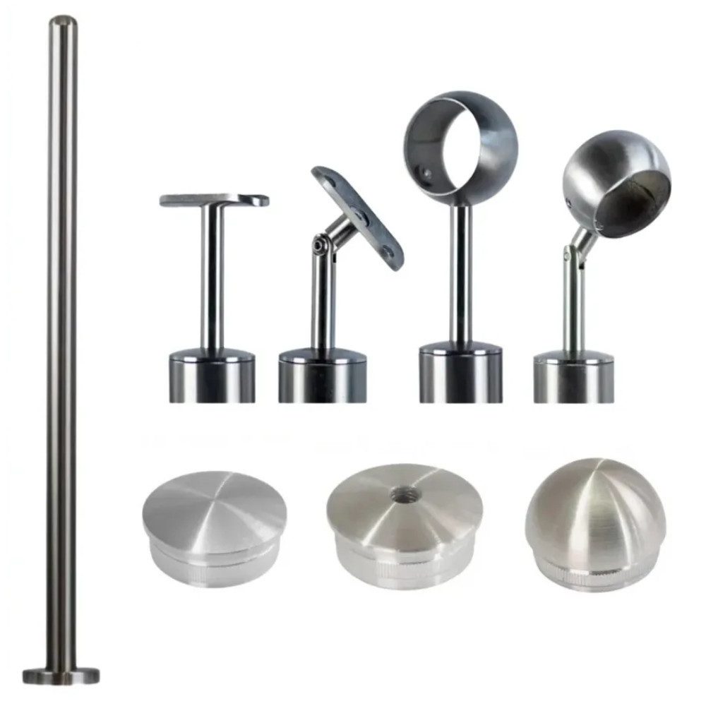 StahlFux Zaunpfosten Premium-Edelstahlpfosten mit M8-Gewinde, (Spar-Set, 1-St., für Glashalter und Blechklemmen), für Glasgeländer, Blechfüllungen oder Sichtschutzelemente