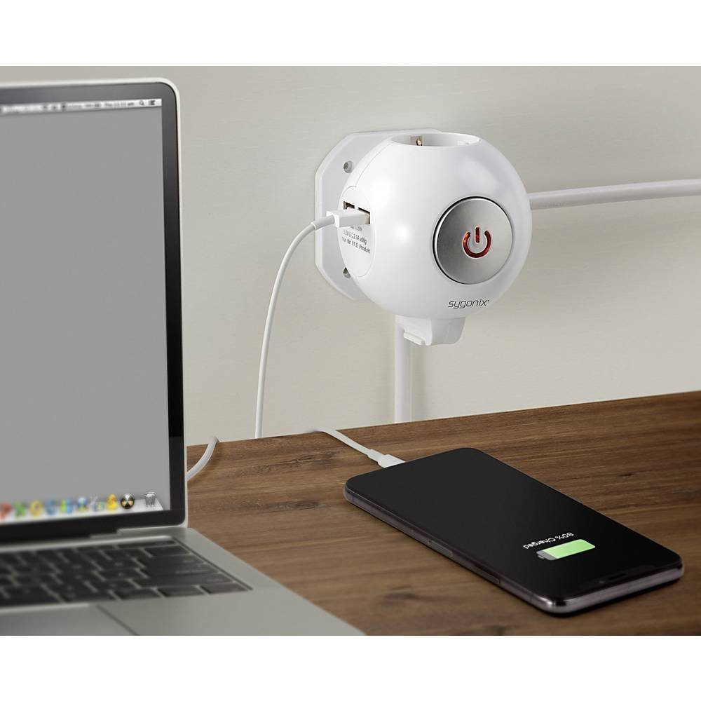 Hängelasche, Steckdosenwürfel Steckdosenleiste, mit 2 Schalter, USB USB-Anschlüssen 3-fach Sygonix mit mit mit