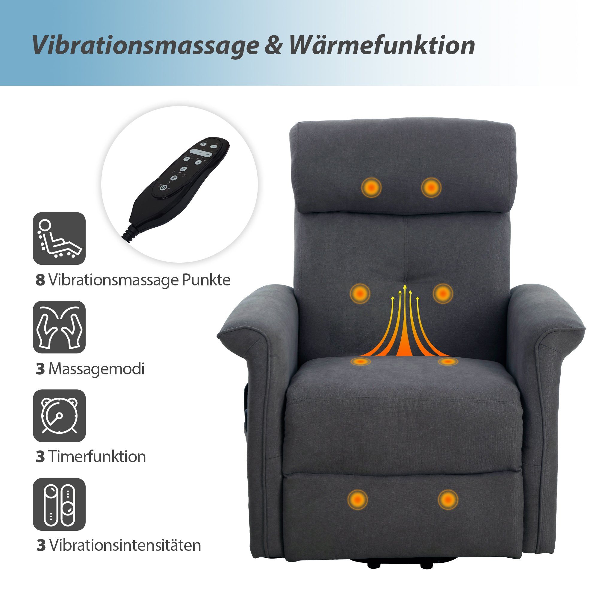 HomeGuru Massagesessel Elektrische Aufstehhilfe,Massagesessel,Liegefunktion,Vibration,Heizung (1-St., Packung), mit Relaxfunktion