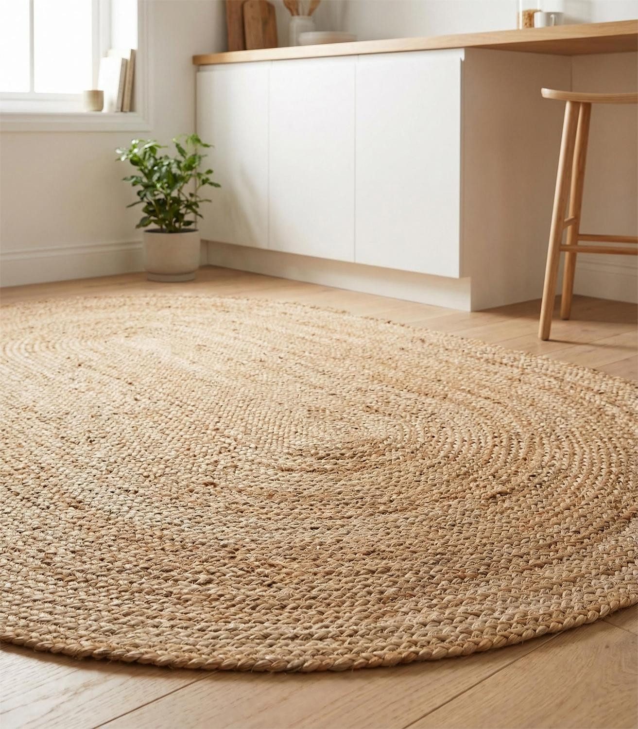 Home4You Teppich Handwebteppich, 160 x 230 cm, Braun, Jute, oval, handgewebt