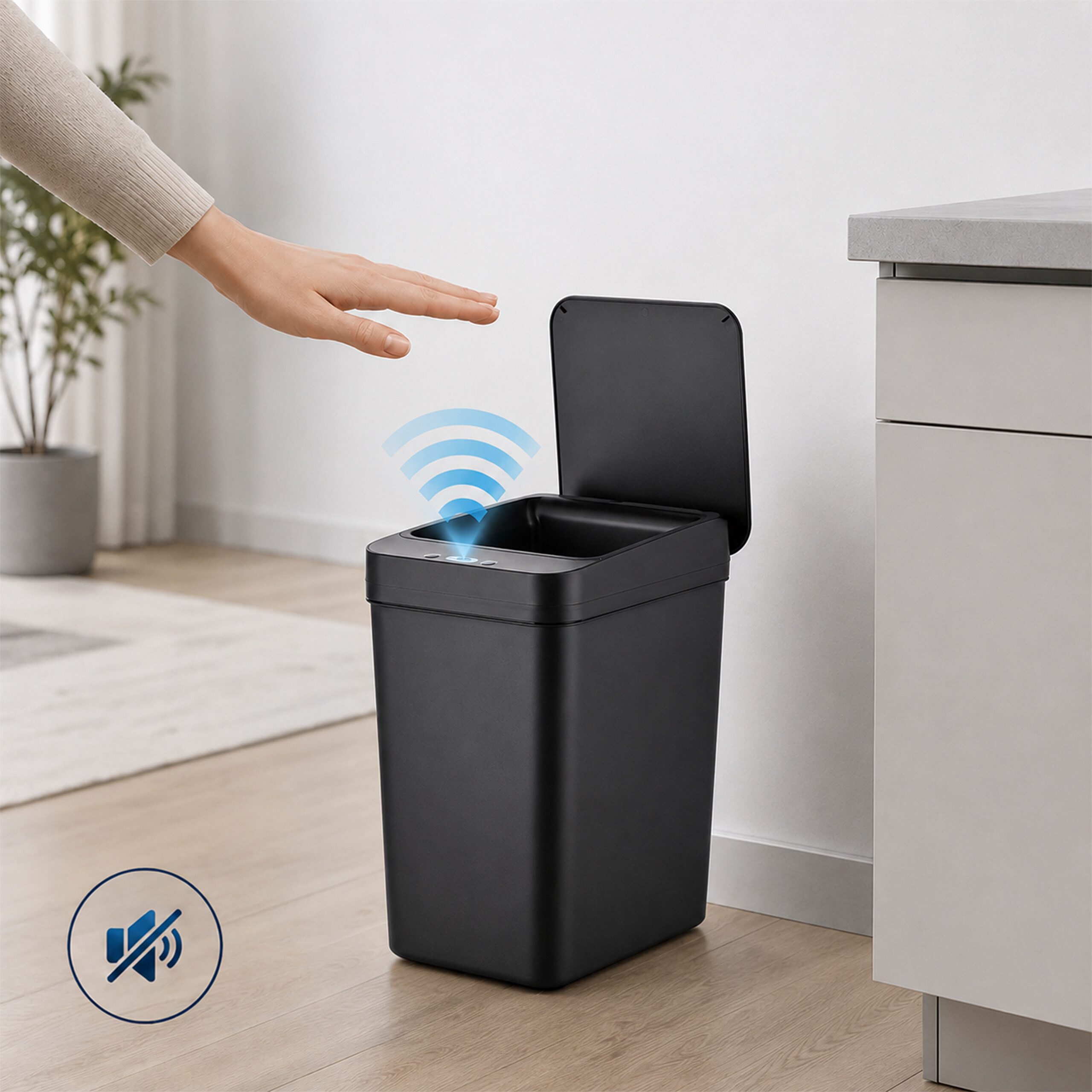 relaxdays Mülleimer 9L mit Sensor, schwarz