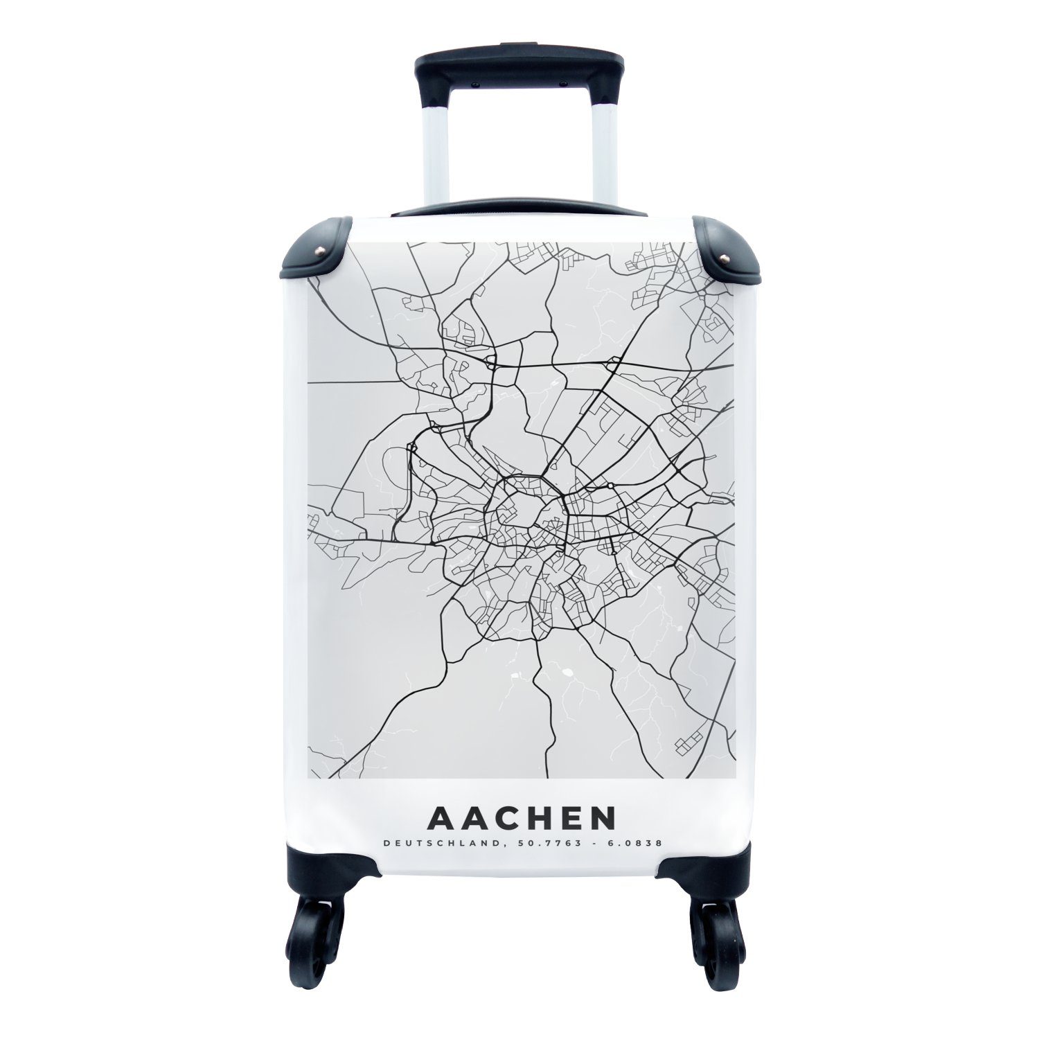 MuchoWow Handgepäckkoffer Aachen - Stadtplan - Deutschland - Karte, 4 Rollen, Reisetasche mit rollen, Handgepäck für Ferien, Trolley, Reisekoffer