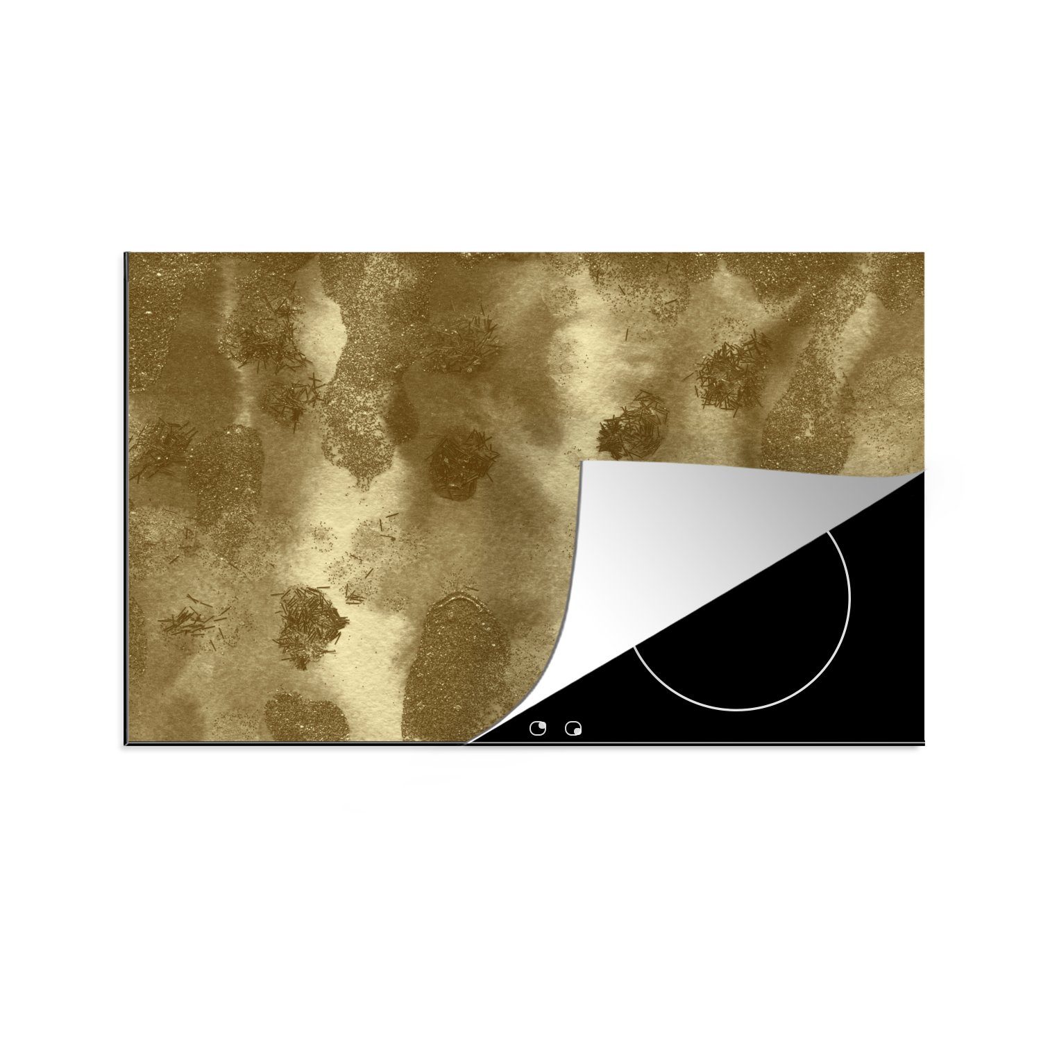MuchoWow Herdblende-/Abdeckplatte Gold - Textur - Abstrakt, Vinyl, (1 tlg), 81x52 cm, Induktionskochfeld Schutz für die küche, Ceranfeldabdeckung