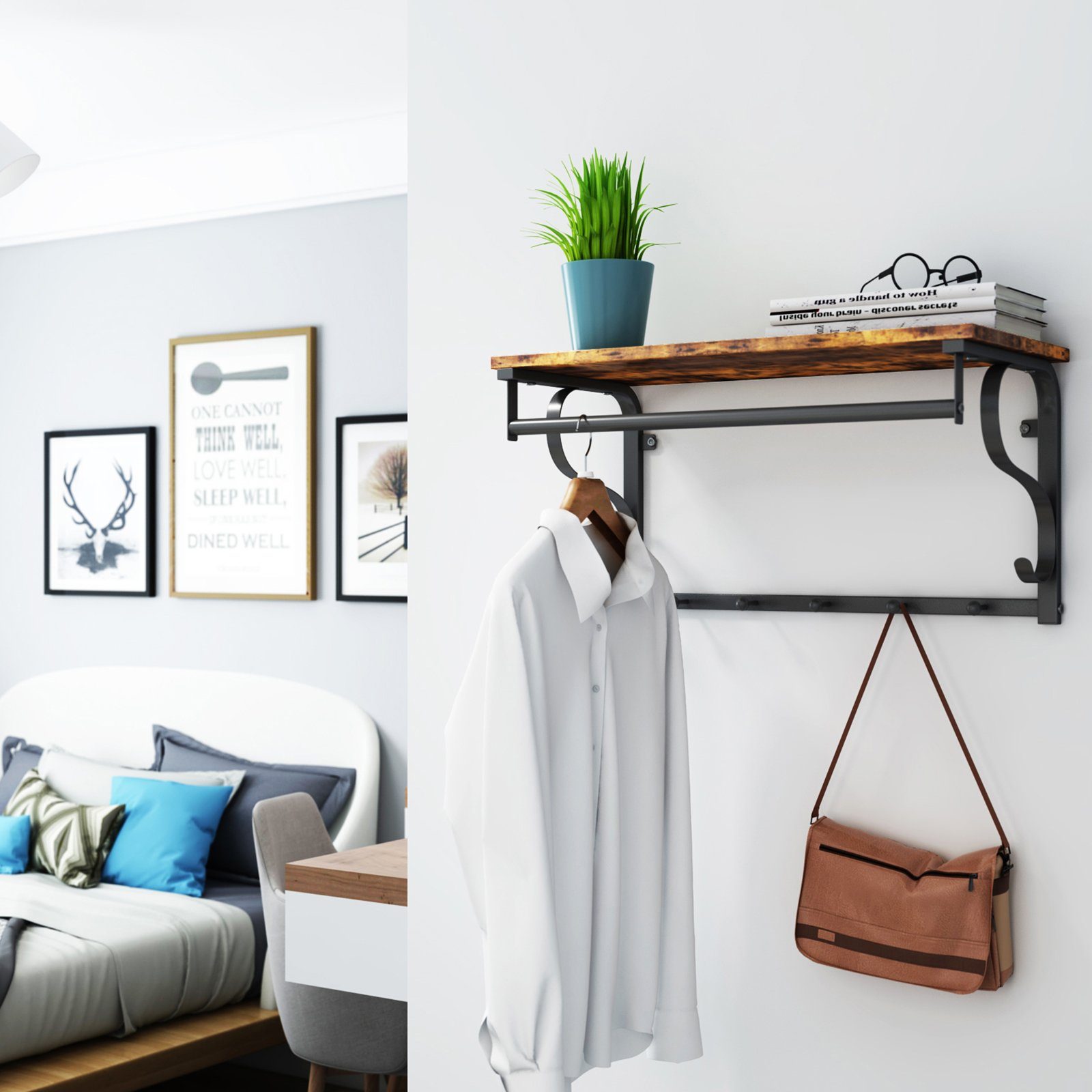VASAGLE Wandgarderobe, Wandregal mit 5 Haken, günstig online kaufen