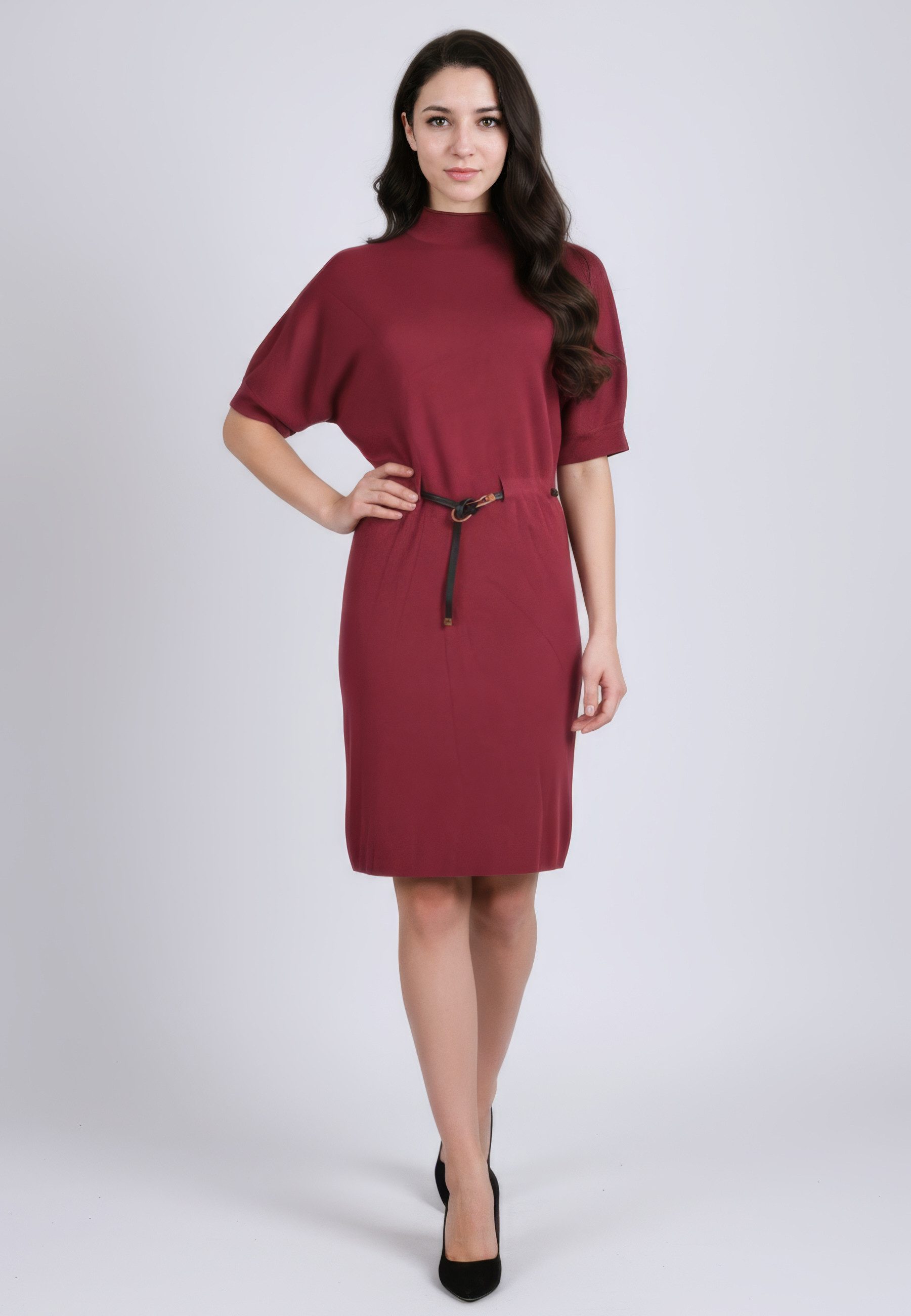 PEKIVESSA Strickkleid Strickkleid mit Fledermausärmel und Gürtel Weicher formbeständiger Feinstrick