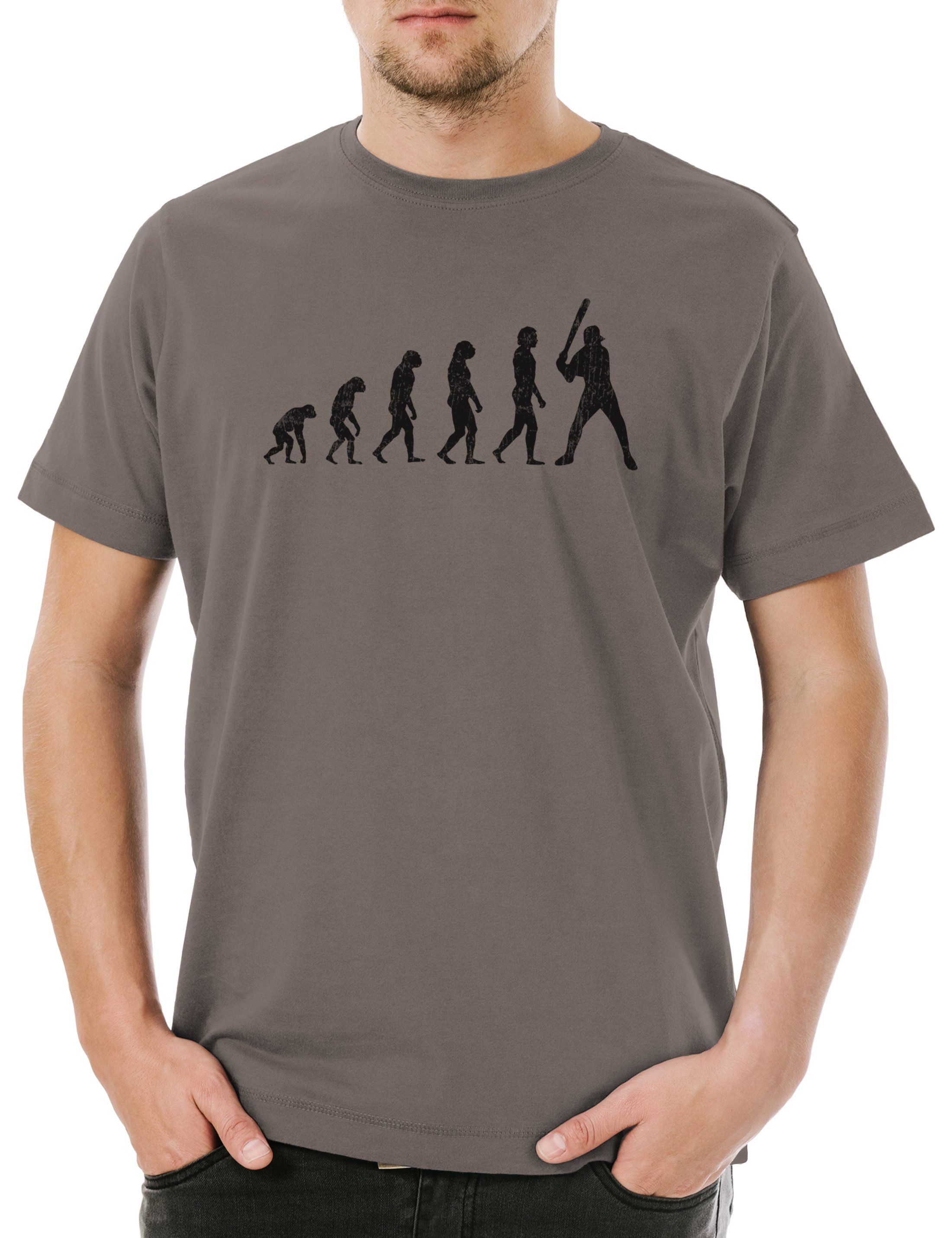 Urban Backwoods Print-Shirt Baseball Evolution Herren T-Shirt Spieler Player Game Stick Bat (1-tlg) Baseballschläger Field Sport Sports