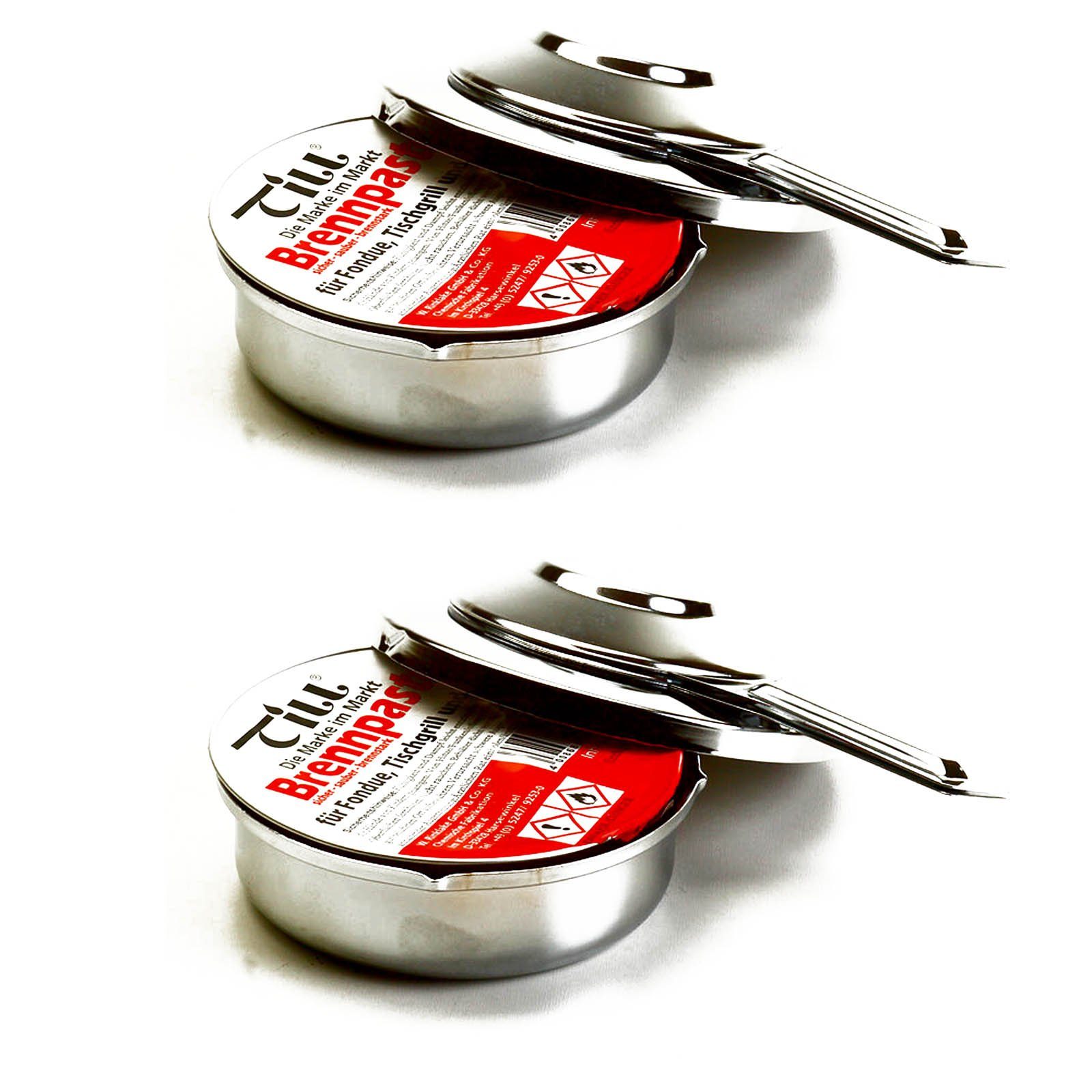 Till Bioethanol 2x Pastenbrenner Spiritusbrenner Rechaud Brenner Fondue Speisewärmer, verchromt mit 2x Ethanol Brennpaste a 80 g
