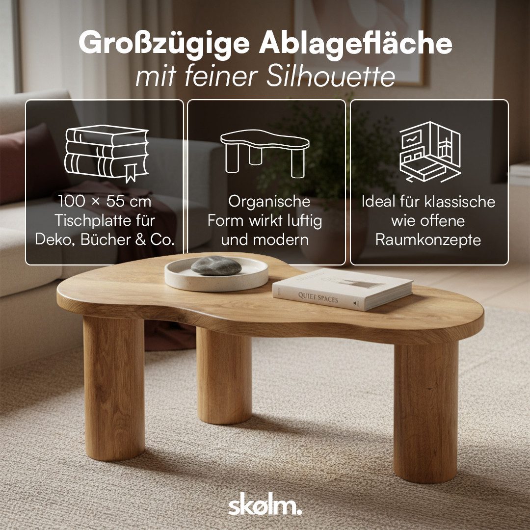 skølm Couchtisch Mani in organischer Form (Eichen-Optik, geölt & lackiert), Beistelltisch aus Eichenholz, 100 cm lang & 55 cm breit – Bild 5 von 5