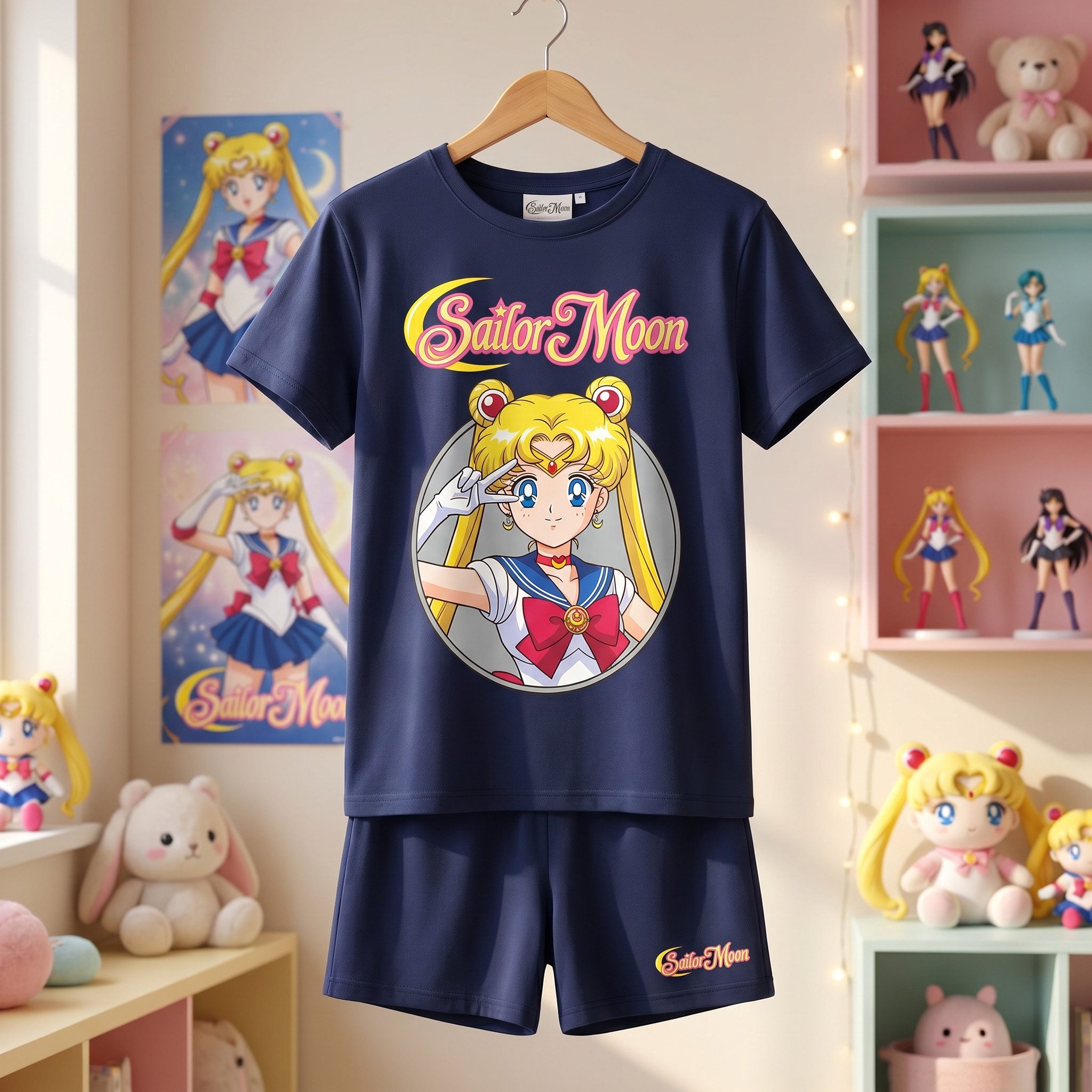 Sailor Moon Schlafanzug Anime Sailor Moon Mädchen Schlafanzug Pyjama Shirt Shorts Gr. 134 bis 164 Baumwolle – Bild 4 von 5