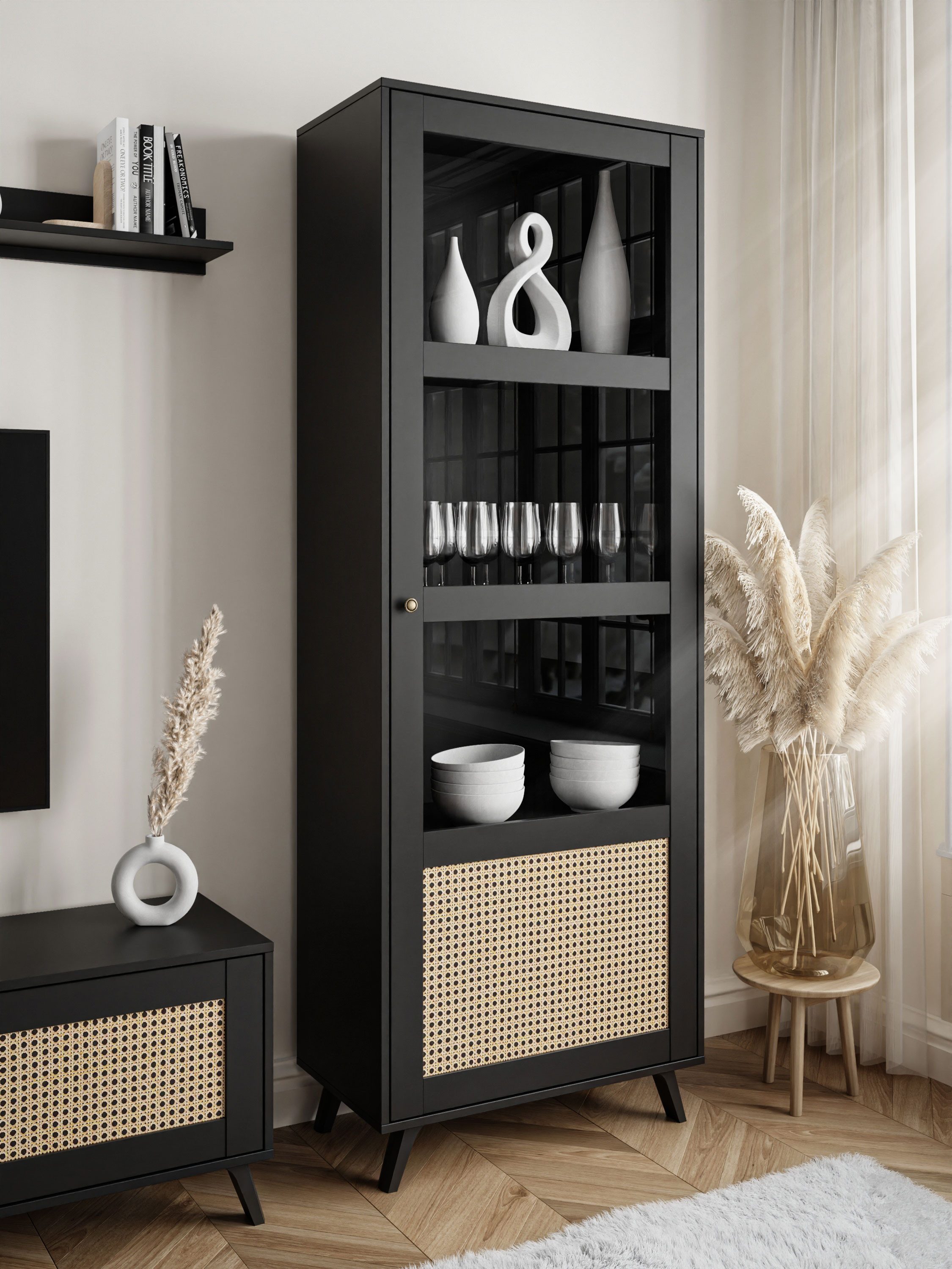 Lookway Standvitrine VIENNA 1D mit Wiener Geflechtimitation