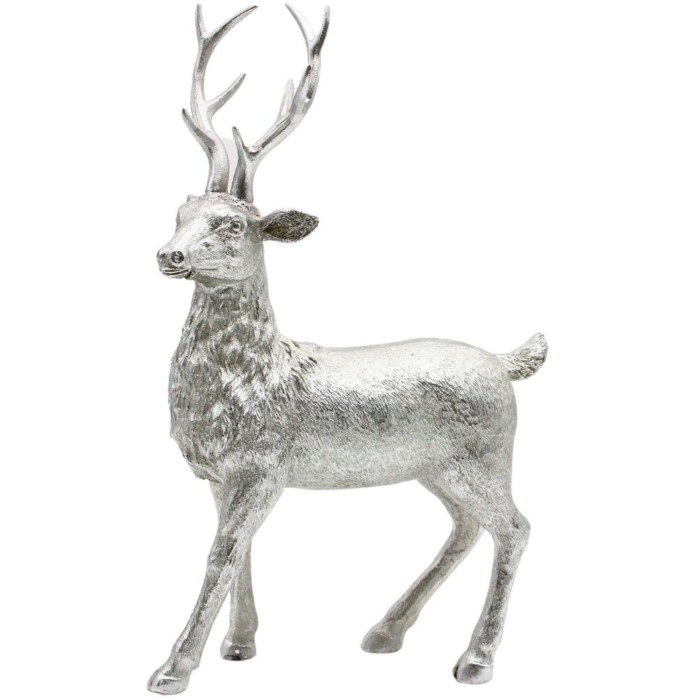 Dekohelden24 Dekofigur Keramik Dekofigur Hirsch in silber, stehend, L/B/H: 24 x 10 x 36cm