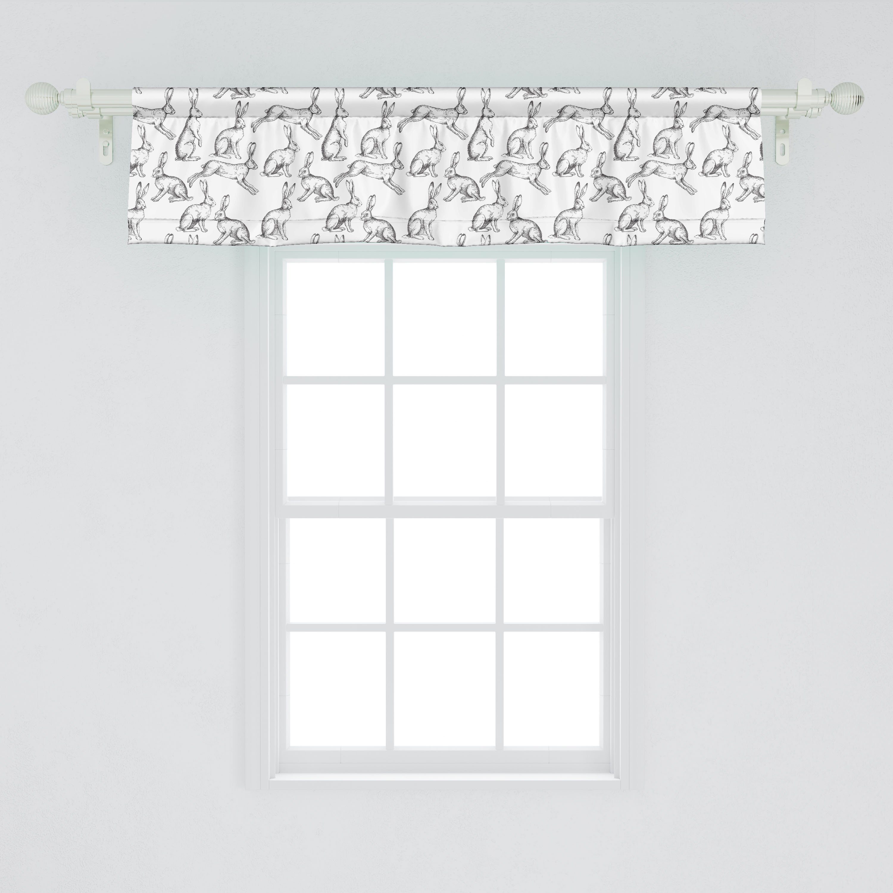 Scheibengardine Vorhang Volant Küche mit Microfaser, Dekor Stangentasche, Kaninchen Abakuhaus, für Schlafzimmer Sketch Stich-Kunst Tier