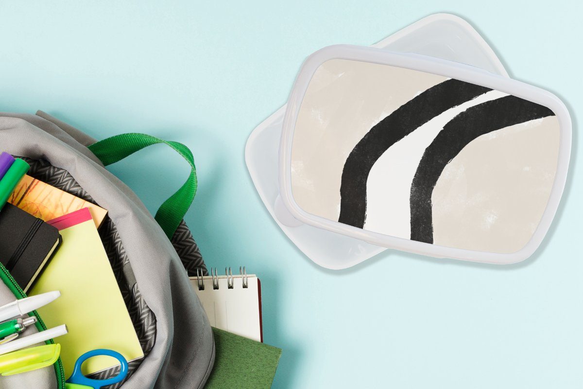 MuchoWow Lunchbox Abstrakt - Linie - weiß Jungs und Kunststoff, Kinder Design Brotdose, Erwachsene, (2-tlg), - Brotbox und Mädchen für für Pastell